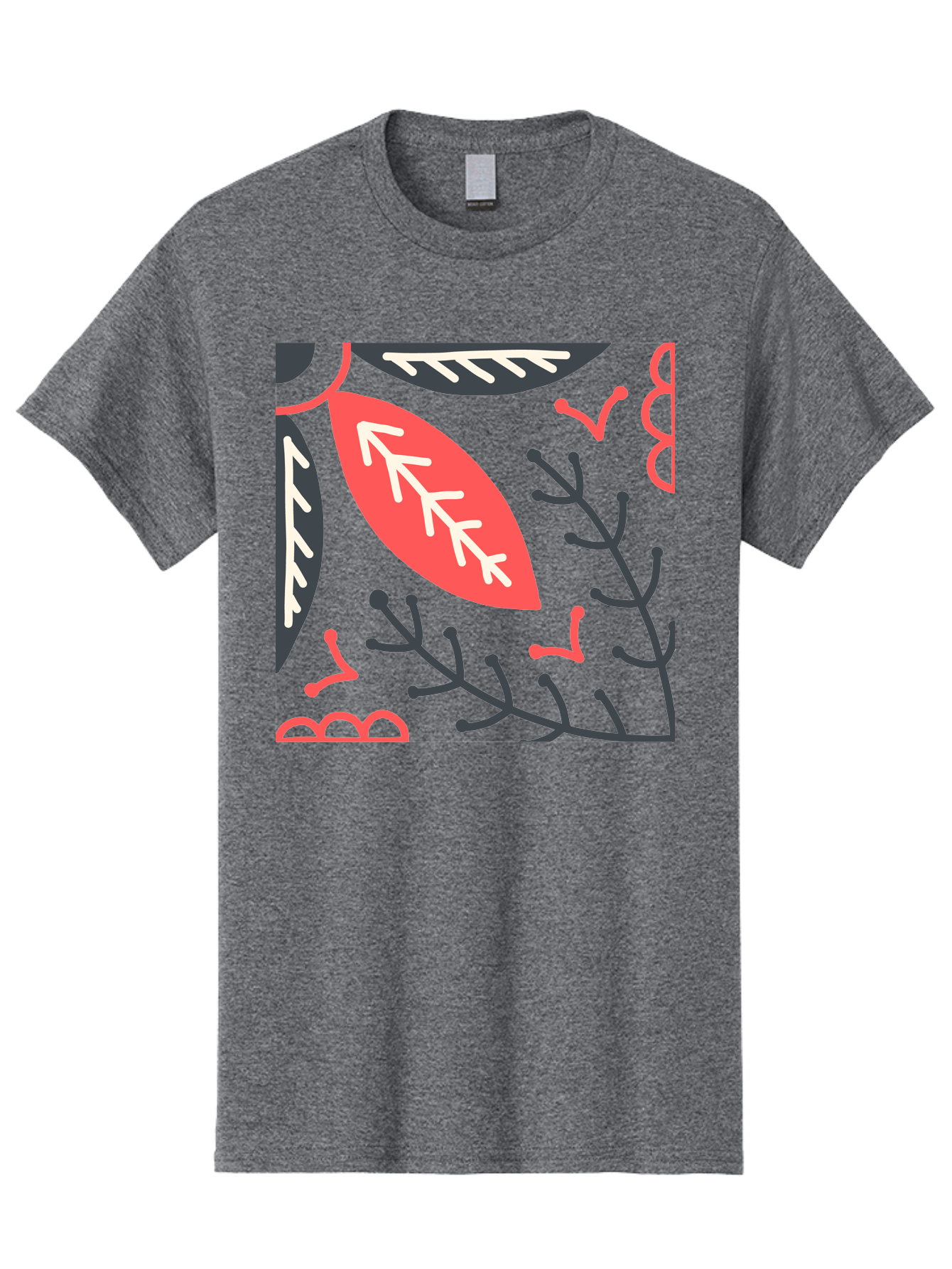 Floral-Pattern-12 Men'S Graphic Tee, 100% Cotton, Comfortable Casual Summer Wear, Machine Washable, Leaf Pattern, Floral Design, Abstract Leaves, Red And White Accents, Black Outlines, Whimsical Illustration, Botanical Art, Aab705