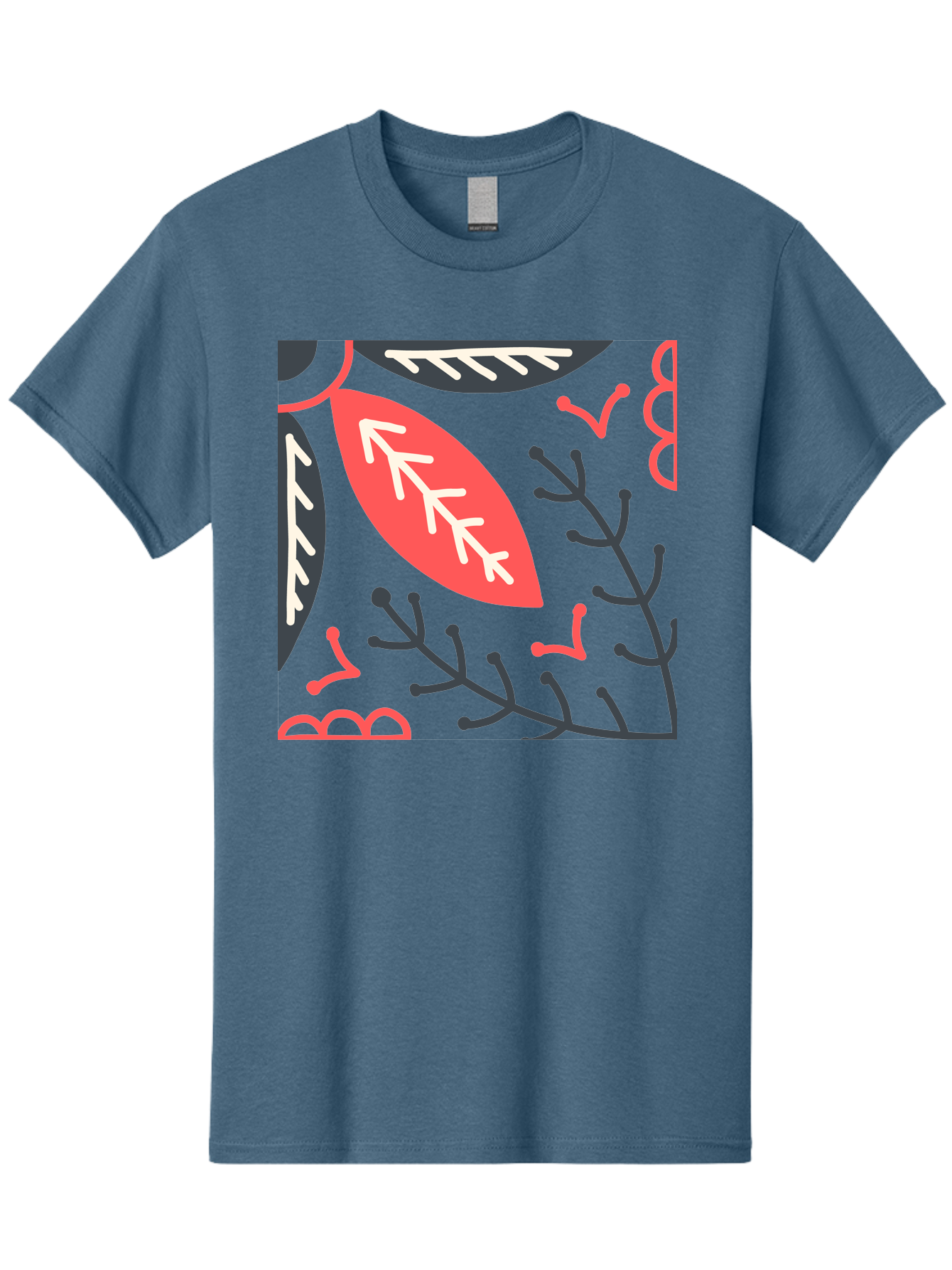 Floral-Pattern-12 Men'S Graphic Tee, 100% Cotton, Comfortable Casual Summer Wear, Machine Washable, Leaf Pattern, Floral Design, Abstract Leaves, Red And White Accents, Black Outlines, Whimsical Illustration, Botanical Art, Aab705