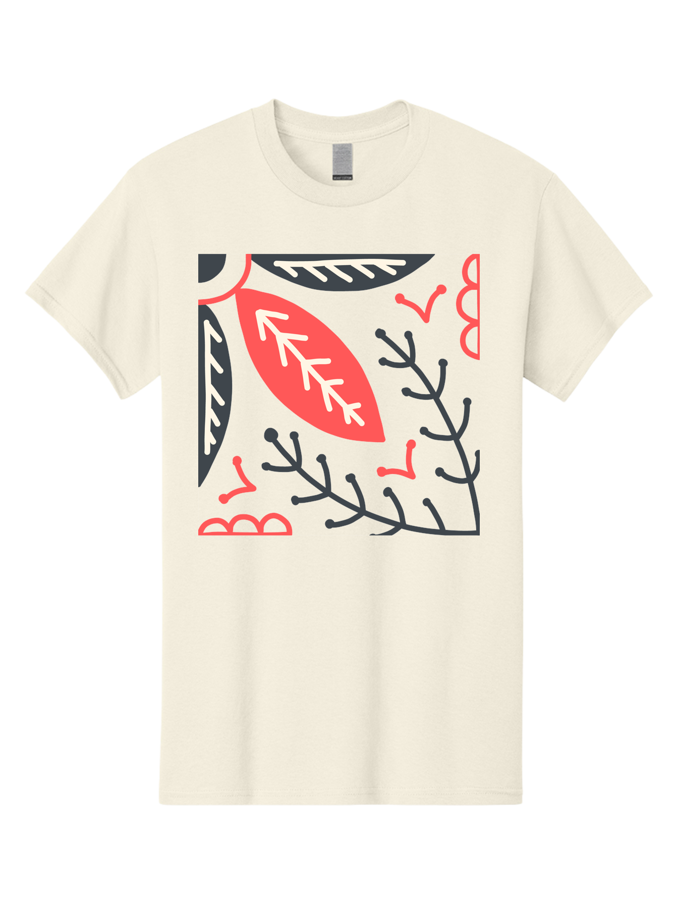 Floral-Pattern-12 Men'S Graphic Tee, 100% Cotton, Comfortable Casual Summer Wear, Machine Washable, Leaf Pattern, Floral Design, Abstract Leaves, Red And White Accents, Black Outlines, Whimsical Illustration, Botanical Art, Aab705