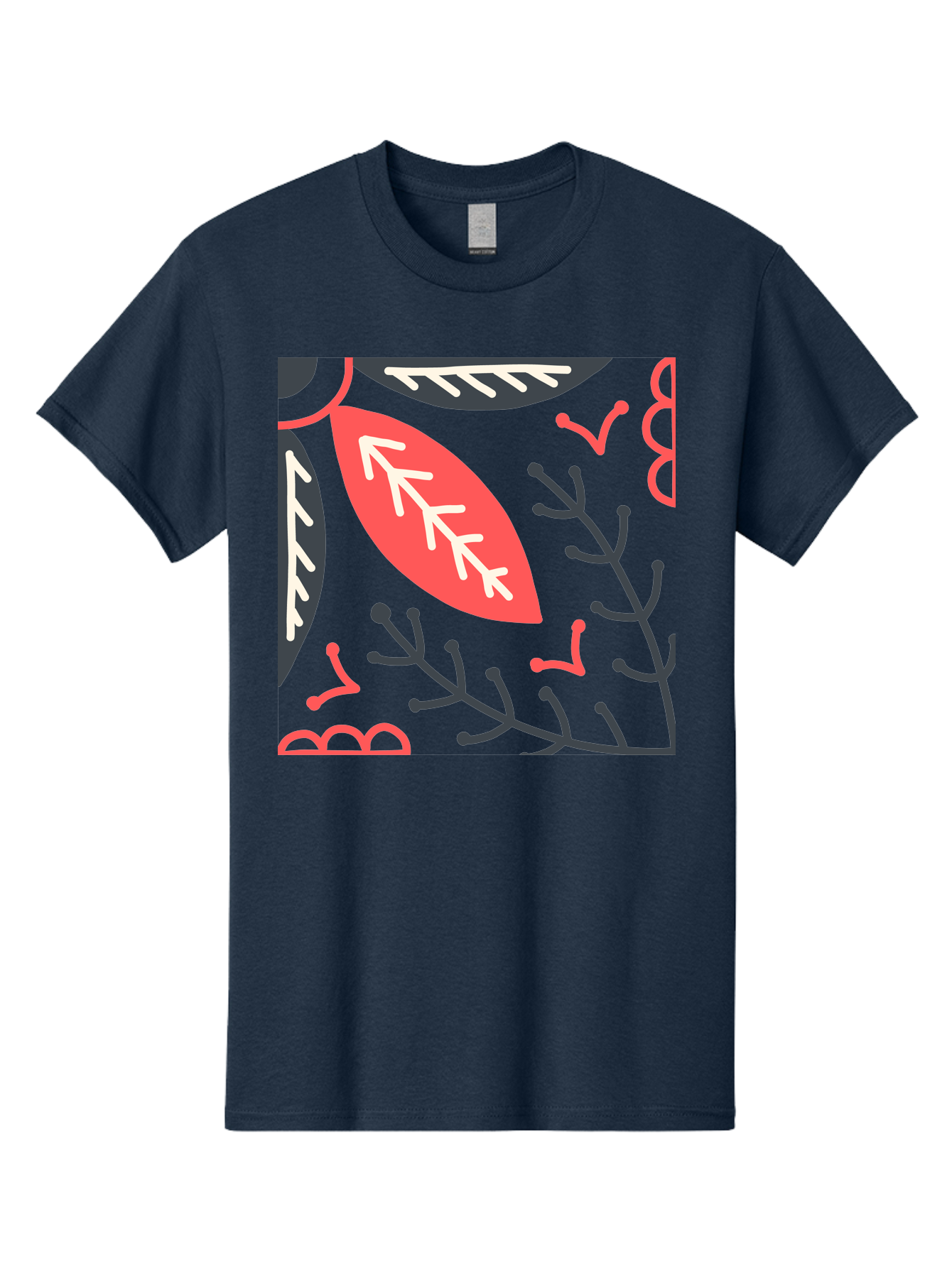 Floral-Pattern-12 Men'S Graphic Tee, 100% Cotton, Comfortable Casual Summer Wear, Machine Washable, Leaf Pattern, Floral Design, Abstract Leaves, Red And White Accents, Black Outlines, Whimsical Illustration, Botanical Art, Aab705