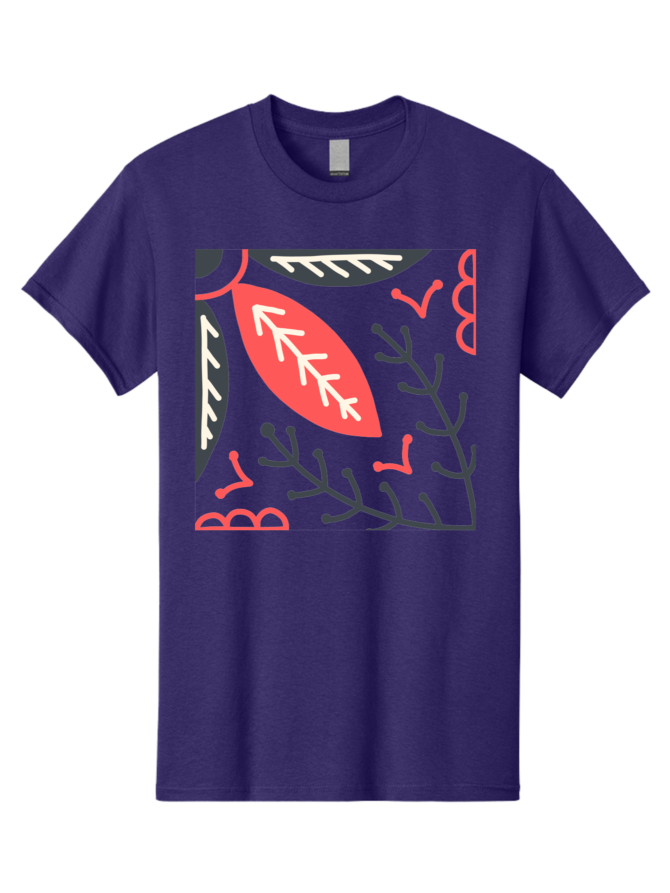 Floral-Pattern-12 Men'S Graphic Tee, 100% Cotton, Comfortable Casual Summer Wear, Machine Washable, Leaf Pattern, Floral Design, Abstract Leaves, Red And White Accents, Black Outlines, Whimsical Illustration, Botanical Art, Aab705