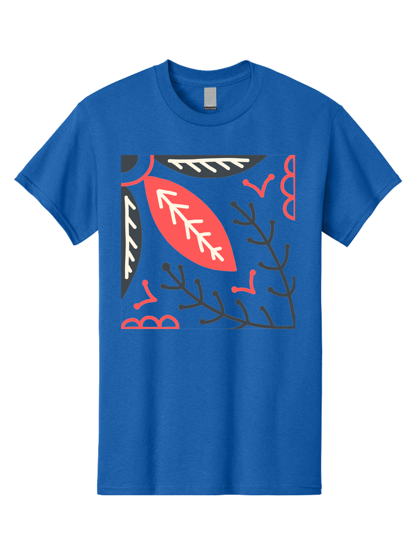Floral-Pattern-12 Men'S Graphic Tee, 100% Cotton, Comfortable Casual Summer Wear, Machine Washable, Leaf Pattern, Floral Design, Abstract Leaves, Red And White Accents, Black Outlines, Whimsical Illustration, Botanical Art, Aab705