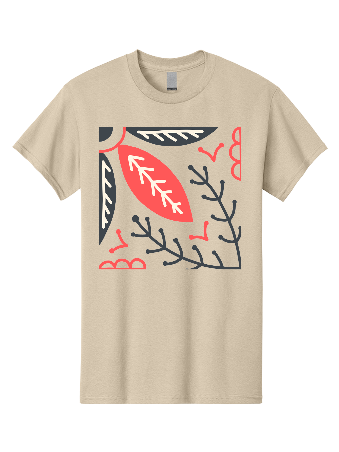 Floral-Pattern-12 Men'S Graphic Tee, 100% Cotton, Comfortable Casual Summer Wear, Machine Washable, Leaf Pattern, Floral Design, Abstract Leaves, Red And White Accents, Black Outlines, Whimsical Illustration, Botanical Art, Aab705