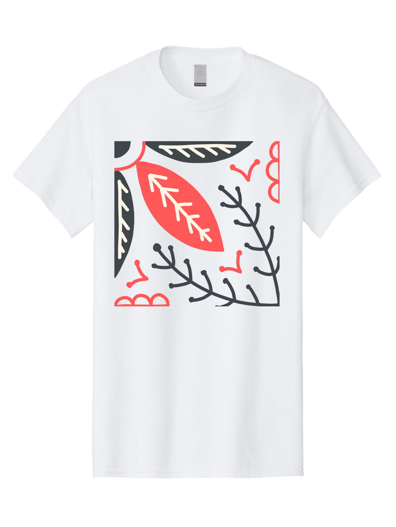 Floral-Pattern-12 Men'S Graphic Tee, 100% Cotton, Comfortable Casual Summer Wear, Machine Washable, Leaf Pattern, Floral Design, Abstract Leaves, Red And White Accents, Black Outlines, Whimsical Illustration, Botanical Art, Aab705