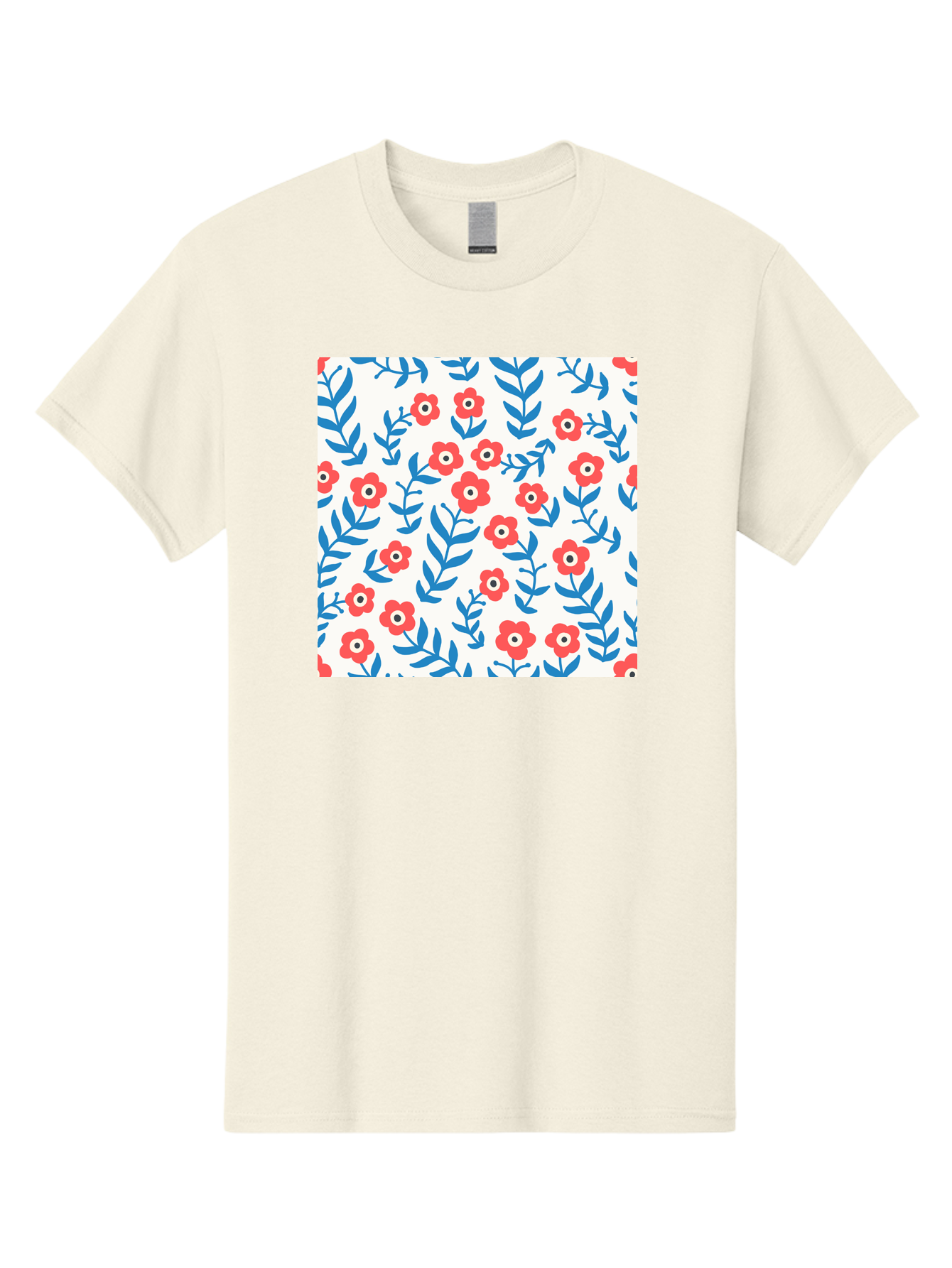 Floral-Pattern-13 Men'S Graphic Tee, 100% Cotton, Comfortable Casual Summer Wear, Machine Washable, Red Flowers, Blue Leaves, Floral Pattern, Repeating Design, Simple Shapes, Minimalist Style, Bold Colors, Playful Motif, Decorative Wallpaper, Aab706
