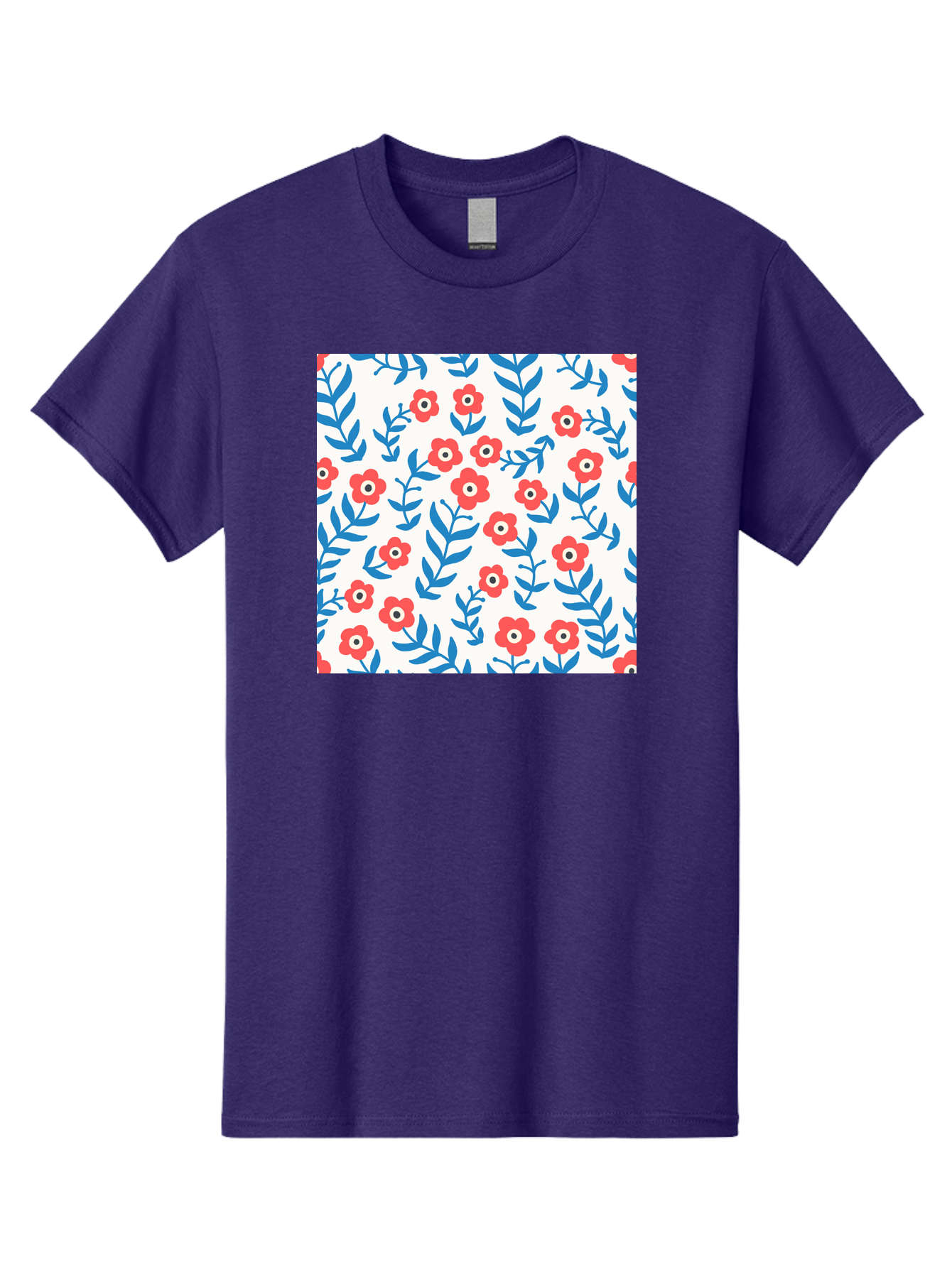 Floral-Pattern-13 Men'S Graphic Tee, 100% Cotton, Comfortable Casual Summer Wear, Machine Washable, Red Flowers, Blue Leaves, Floral Pattern, Repeating Design, Simple Shapes, Minimalist Style, Bold Colors, Playful Motif, Decorative Wallpaper, Aab706