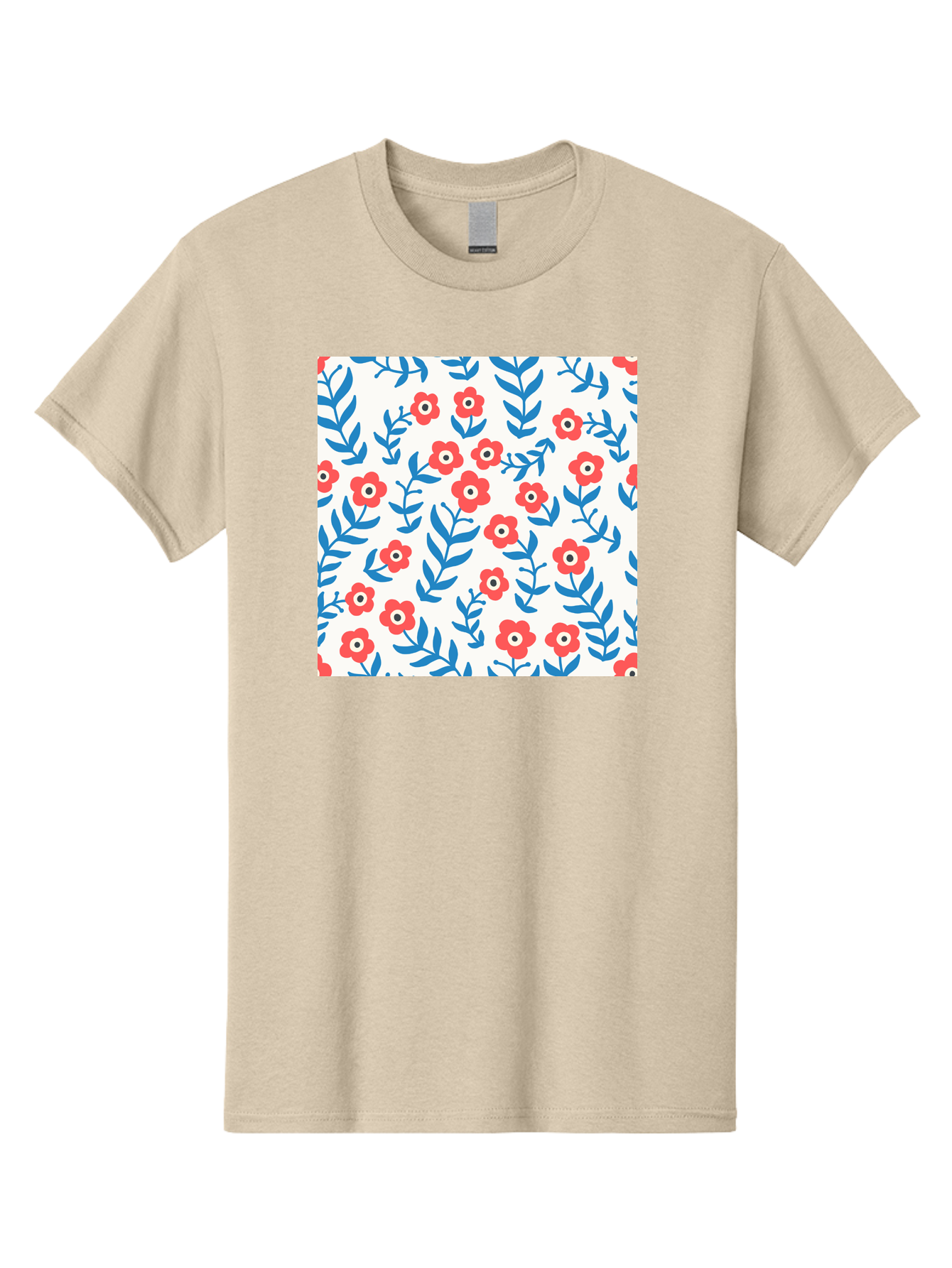 Floral-Pattern-13 Men'S Graphic Tee, 100% Cotton, Comfortable Casual Summer Wear, Machine Washable, Red Flowers, Blue Leaves, Floral Pattern, Repeating Design, Simple Shapes, Minimalist Style, Bold Colors, Playful Motif, Decorative Wallpaper, Aab706