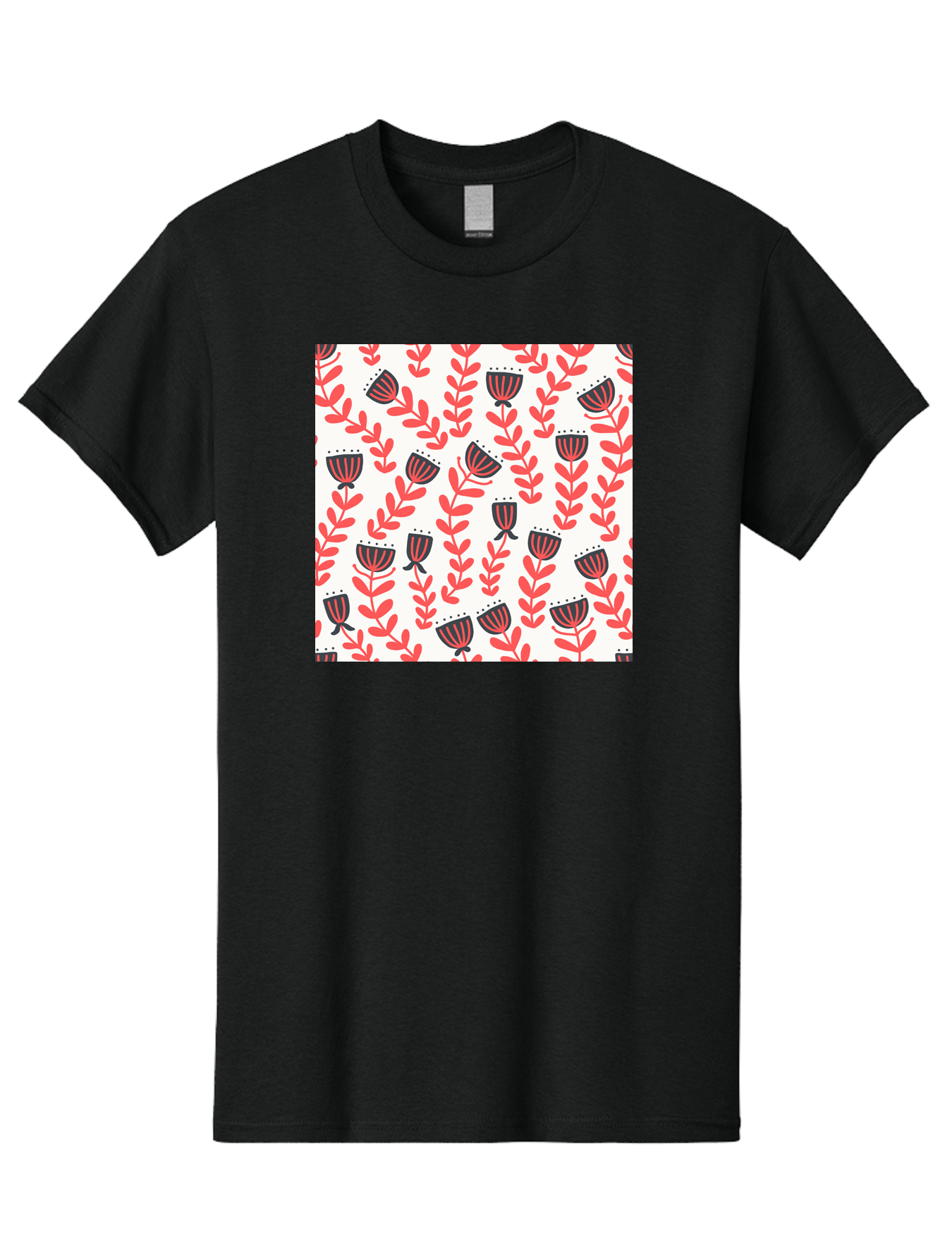 Floral-Pattern-14 Men'S Graphic Tee, 100% Cotton, Comfortable Casual Summer Wear, Machine Washable, Repeating Floral Pattern, Red Leaves, Black And Red Flowers, Minimalist Design, Simple Shapes, Folk Art Style, Wallpaper Design, Aab707