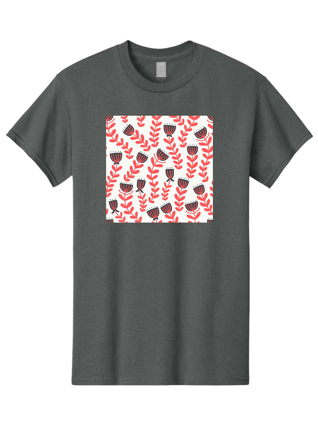 Floral-Pattern-14 Men'S Graphic Tee, 100% Cotton, Comfortable Casual Summer Wear, Machine Washable, Repeating Floral Pattern, Red Leaves, Black And Red Flowers, Minimalist Design, Simple Shapes, Folk Art Style, Wallpaper Design, Aab707