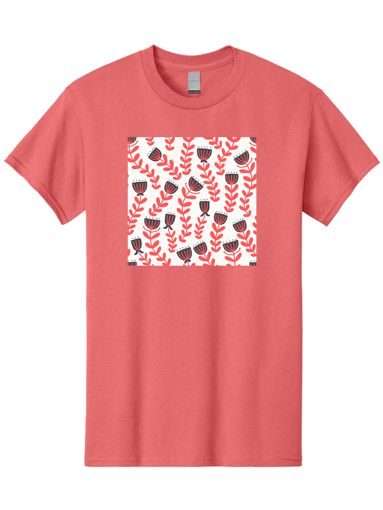 Floral-Pattern-14 Men'S Graphic Tee, 100% Cotton, Comfortable Casual Summer Wear, Machine Washable, Repeating Floral Pattern, Red Leaves, Black And Red Flowers, Minimalist Design, Simple Shapes, Folk Art Style, Wallpaper Design, Aab707