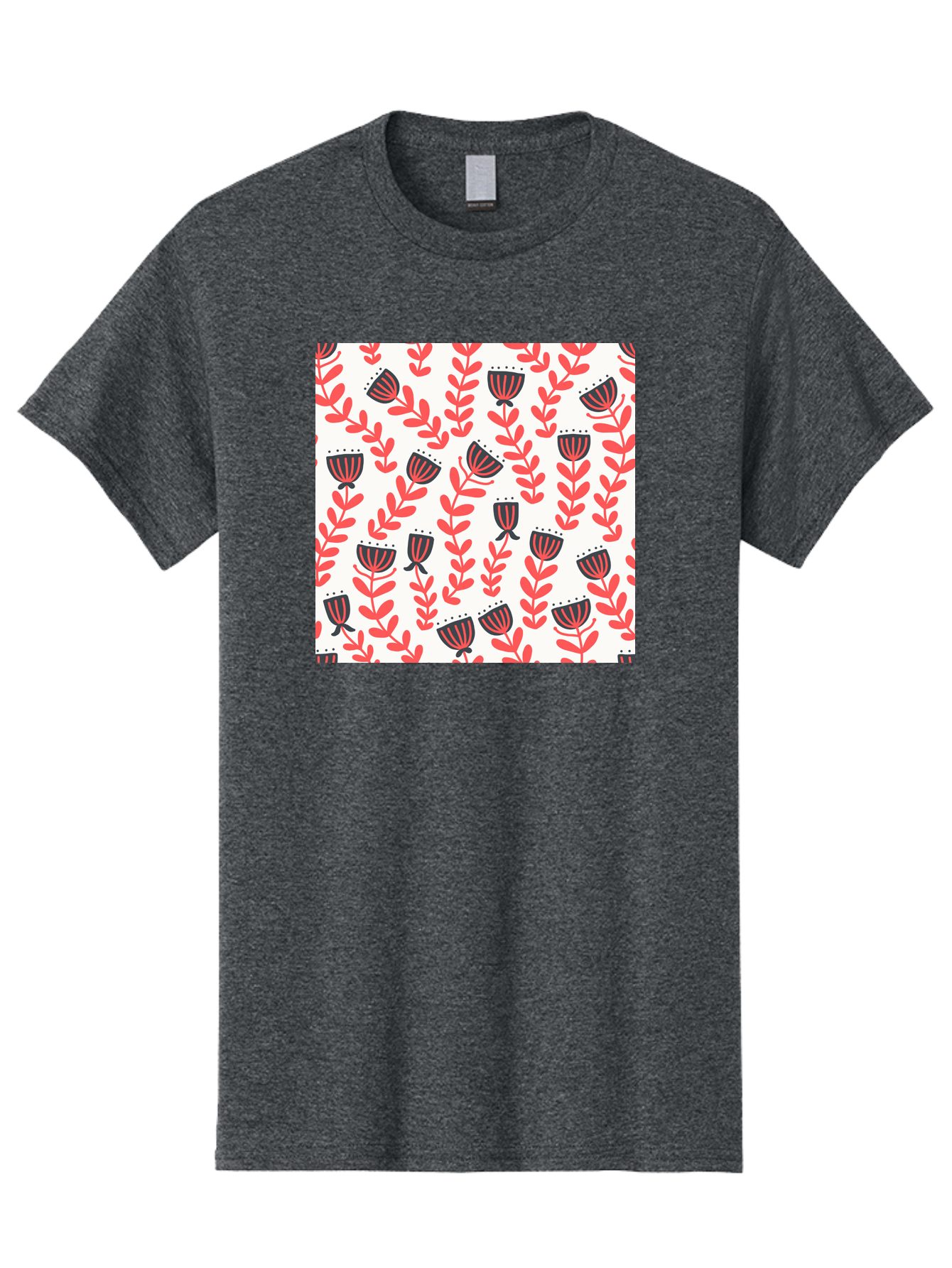 Floral-Pattern-14 Men'S Graphic Tee, 100% Cotton, Comfortable Casual Summer Wear, Machine Washable, Repeating Floral Pattern, Red Leaves, Black And Red Flowers, Minimalist Design, Simple Shapes, Folk Art Style, Wallpaper Design, Aab707