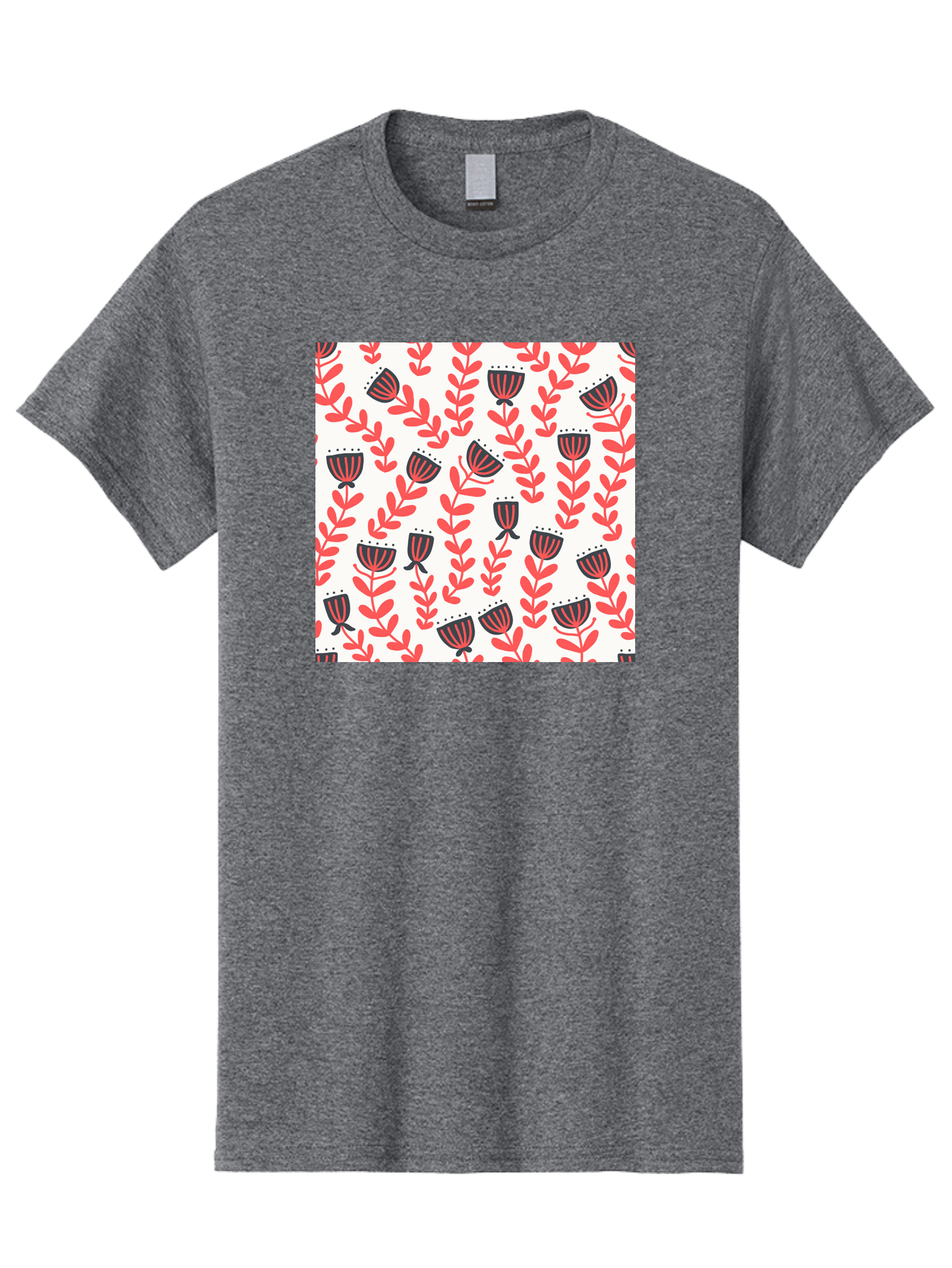 Floral-Pattern-14 Men'S Graphic Tee, 100% Cotton, Comfortable Casual Summer Wear, Machine Washable, Repeating Floral Pattern, Red Leaves, Black And Red Flowers, Minimalist Design, Simple Shapes, Folk Art Style, Wallpaper Design, Aab707