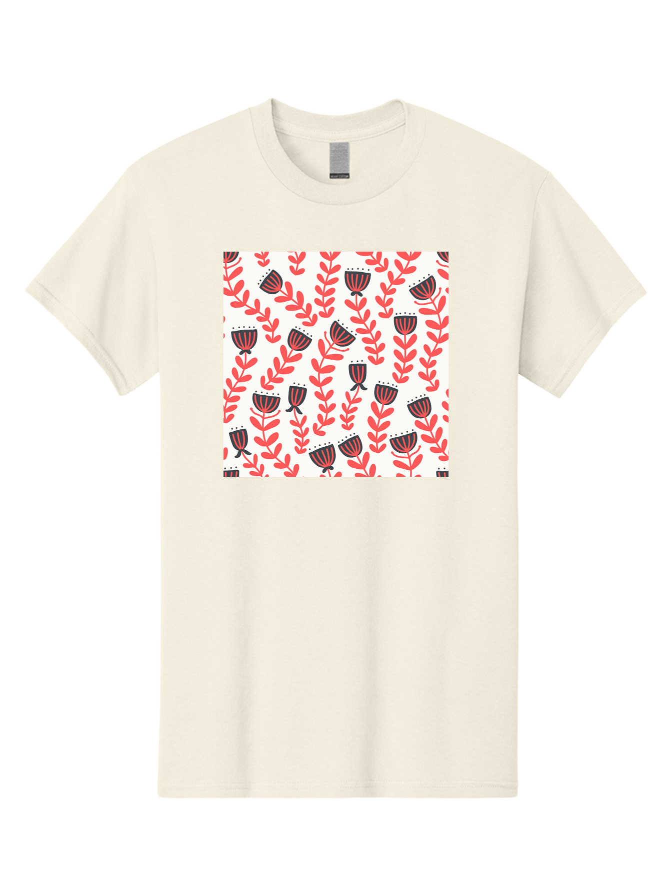 Floral-Pattern-14 Men'S Graphic Tee, 100% Cotton, Comfortable Casual Summer Wear, Machine Washable, Repeating Floral Pattern, Red Leaves, Black And Red Flowers, Minimalist Design, Simple Shapes, Folk Art Style, Wallpaper Design, Aab707