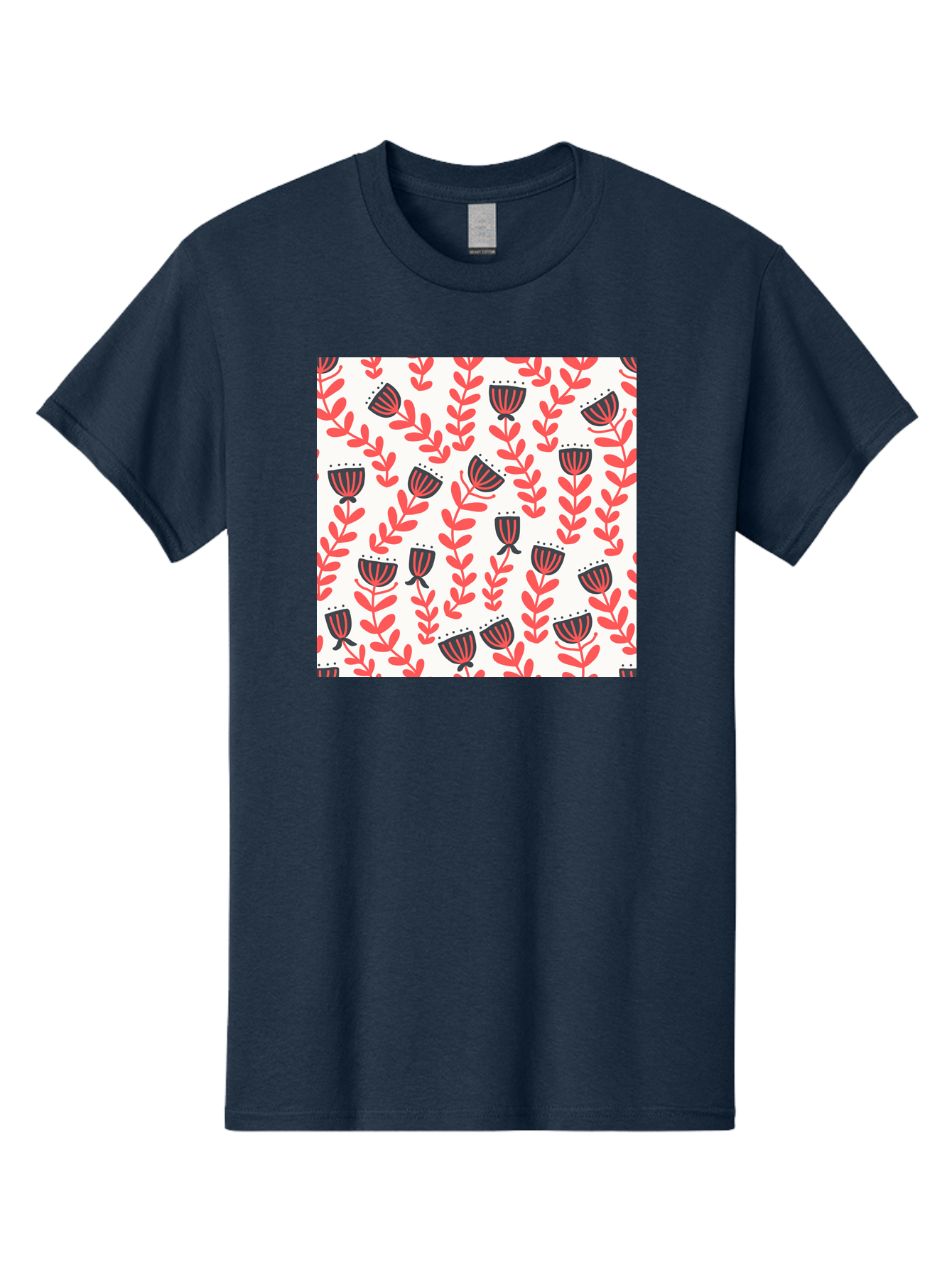Floral-Pattern-14 Men'S Graphic Tee, 100% Cotton, Comfortable Casual Summer Wear, Machine Washable, Repeating Floral Pattern, Red Leaves, Black And Red Flowers, Minimalist Design, Simple Shapes, Folk Art Style, Wallpaper Design, Aab707