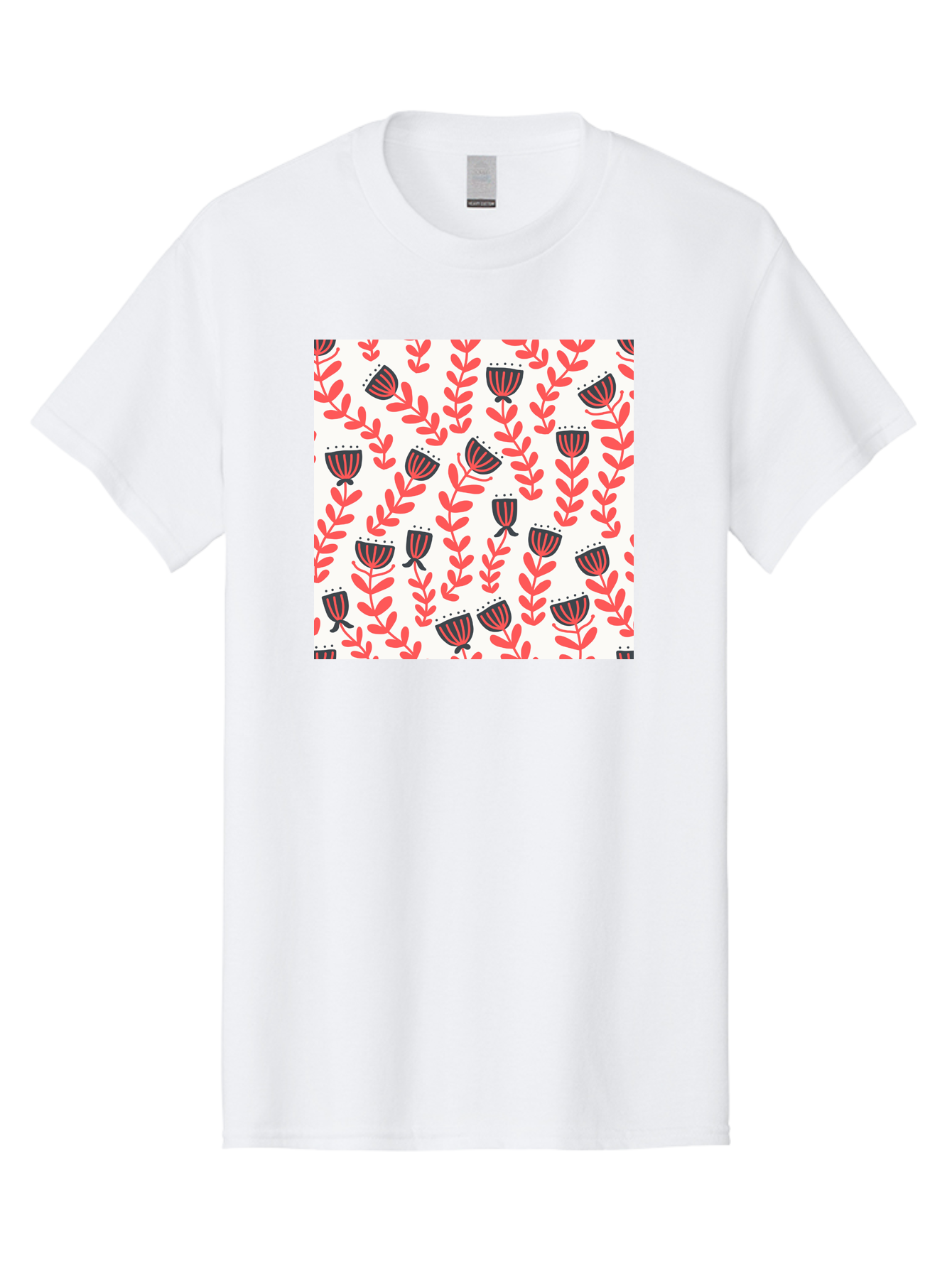 Floral-Pattern-14 Men'S Graphic Tee, 100% Cotton, Comfortable Casual Summer Wear, Machine Washable, Repeating Floral Pattern, Red Leaves, Black And Red Flowers, Minimalist Design, Simple Shapes, Folk Art Style, Wallpaper Design, Aab707