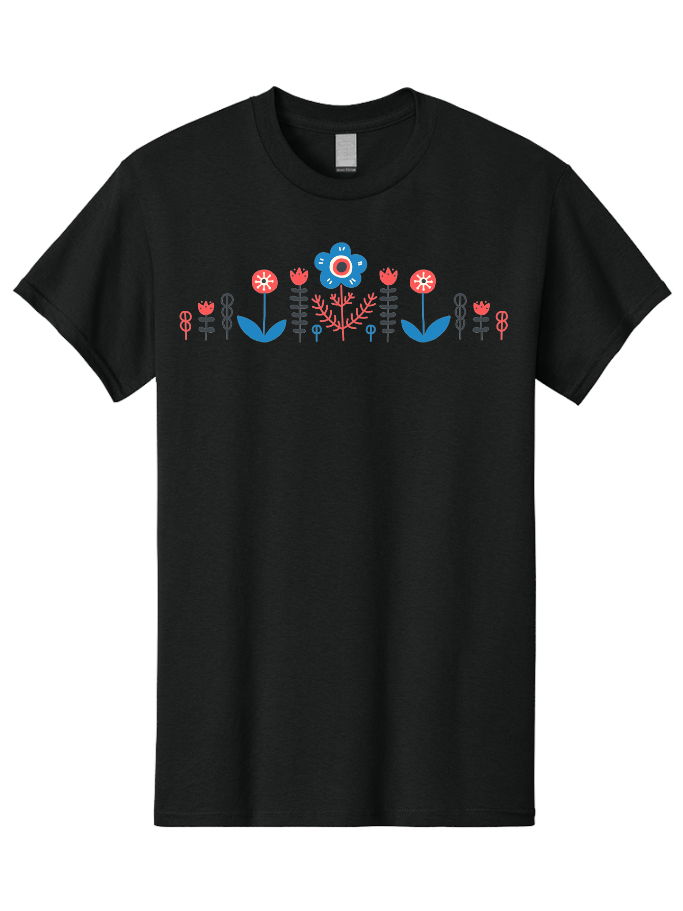 Floral-Pattern-17 Men'S Graphic Tee, 100% Cotton, Comfortable Casual Summer Wear, Machine Washable, Colorful Floral Design, Stylized Flowers, Blue And Red Blooms, Abstract Foliage, Vibrant Floral Arrangement, Folk Art Inspiration, Aab710
