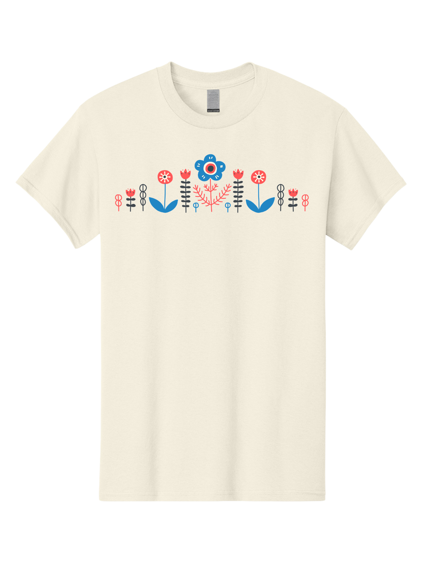 Floral-Pattern-17 Men'S Graphic Tee, 100% Cotton, Comfortable Casual Summer Wear, Machine Washable, Colorful Floral Design, Stylized Flowers, Blue And Red Blooms, Abstract Foliage, Vibrant Floral Arrangement, Folk Art Inspiration, Aab710