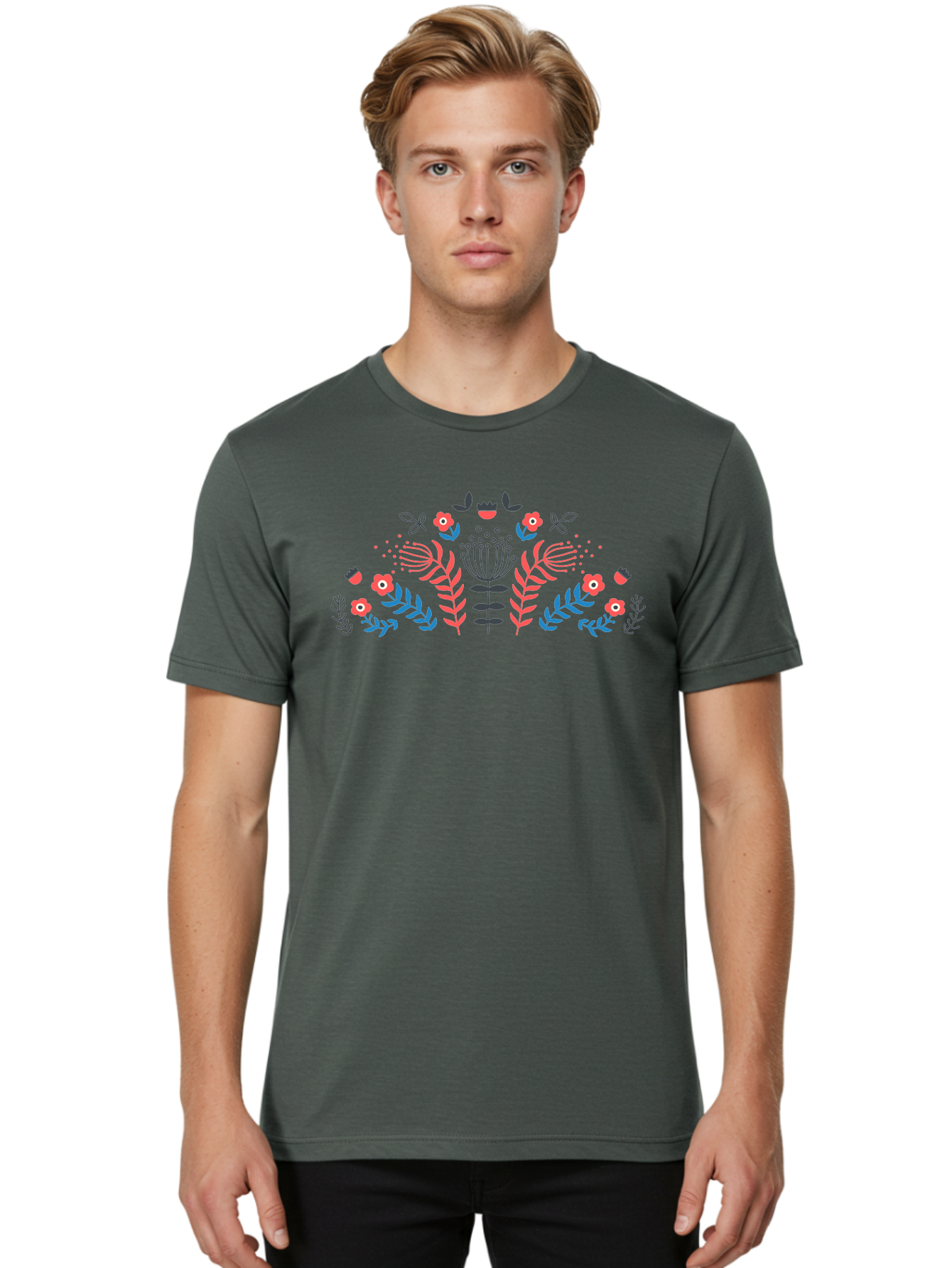Floral-Pattern-18 Men'S Graphic Tee, 100% Cotton, Comfortable Casual Summer Wear, Machine Washable, Floral Pattern, Colorful Flowers, Leaves, Foliage, Abstract Design, Vibrant Colors, Whimsical Art, Stylized Blooms, Botanical Style, Aab711