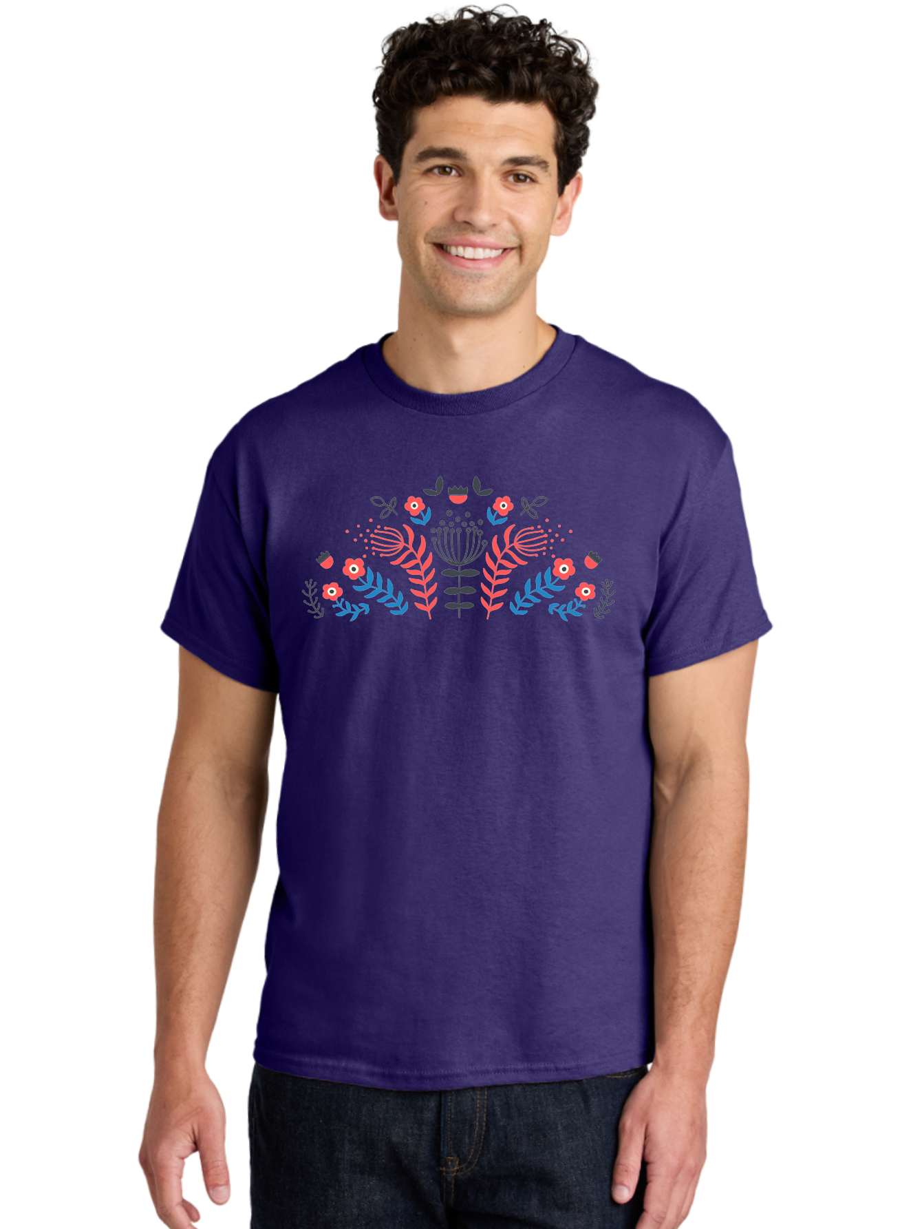 Floral-Pattern-18 Men'S Graphic Tee, 100% Cotton, Comfortable Casual Summer Wear, Machine Washable, Floral Pattern, Colorful Flowers, Leaves, Foliage, Abstract Design, Vibrant Colors, Whimsical Art, Stylized Blooms, Botanical Style, Aab711