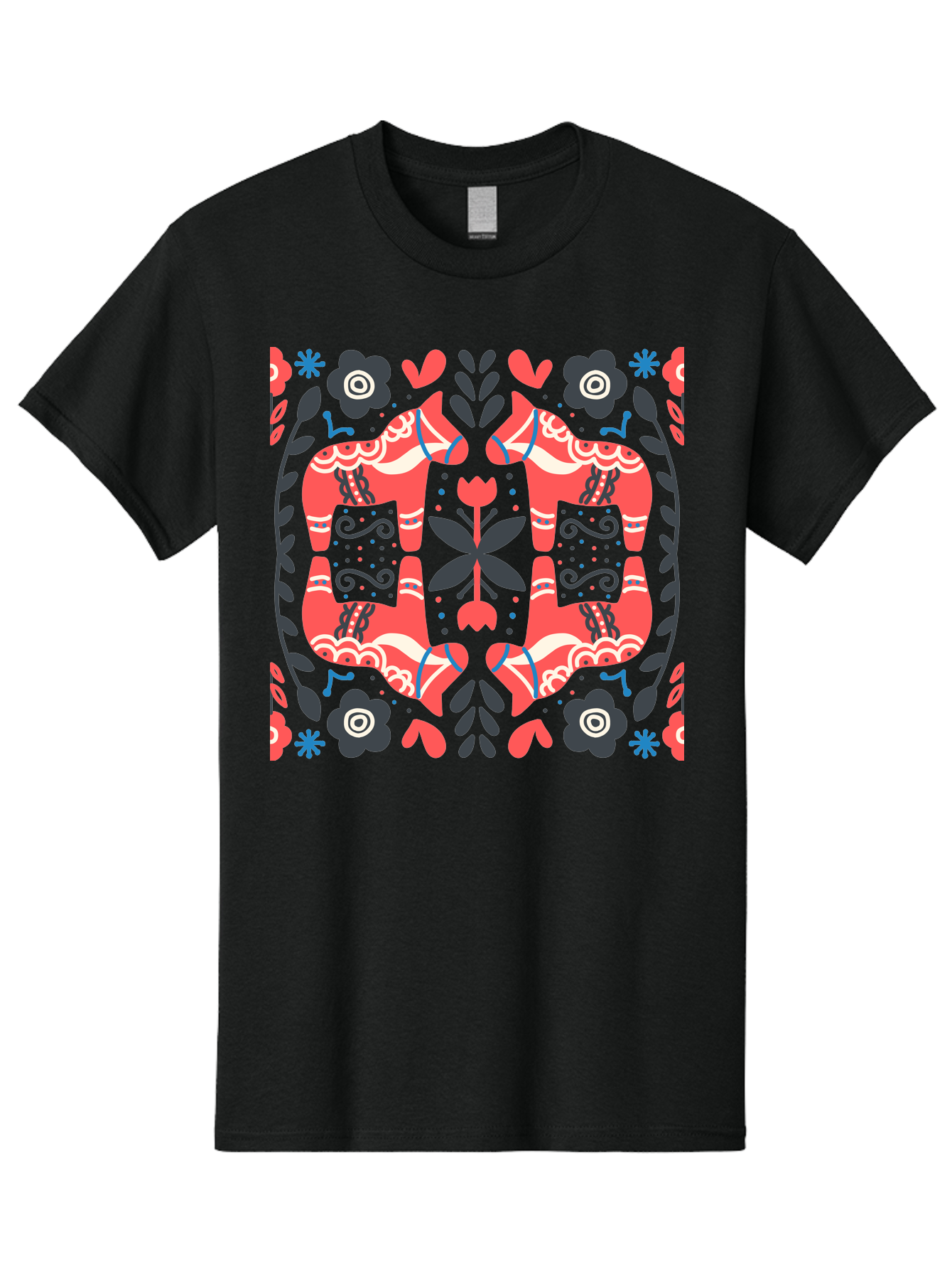 Floral-Pattern-2 Men'S Graphic Tee, 100% Cotton, Comfortable Casual Summer Wear, Machine Washable, Floral Designs, Geometric Shapes, Abstract Art, Black Flowers, Red And White Accents, Blue Details, Decorative Pattern, Symmetrical Design, Aab712
