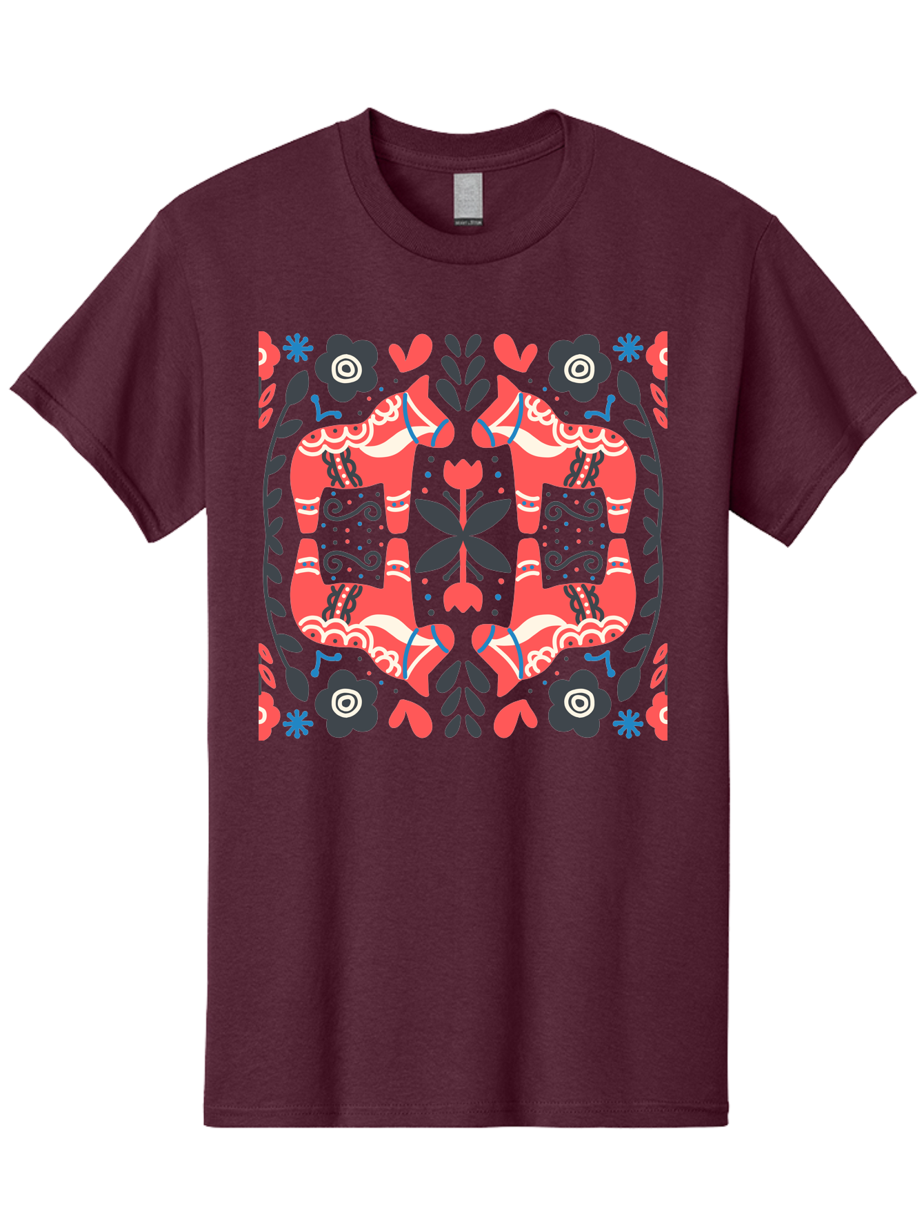 Floral-Pattern-2 Men'S Graphic Tee, 100% Cotton, Comfortable Casual Summer Wear, Machine Washable, Floral Designs, Geometric Shapes, Abstract Art, Black Flowers, Red And White Accents, Blue Details, Decorative Pattern, Symmetrical Design, Aab712