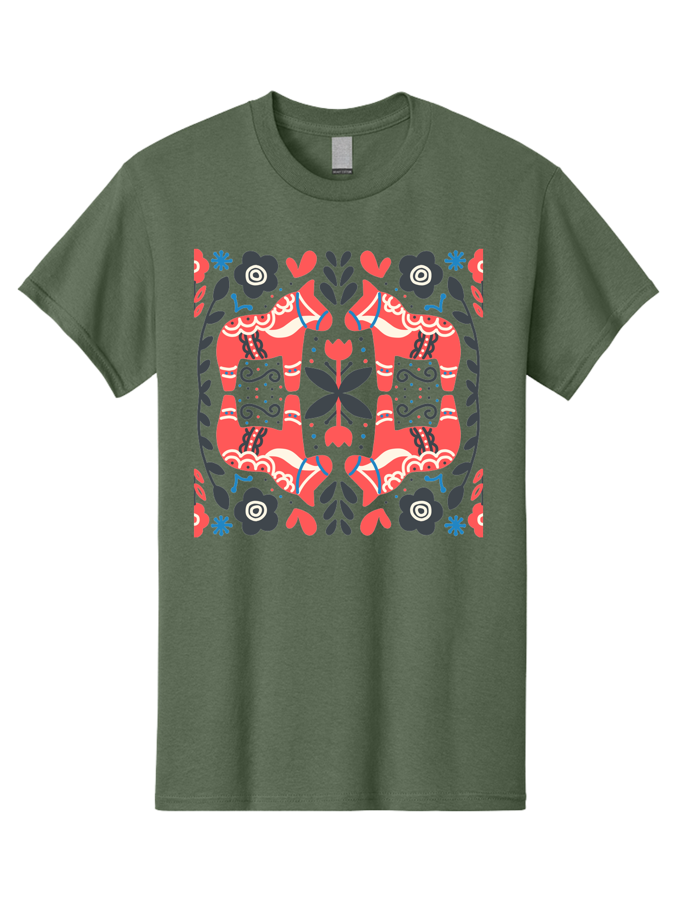Floral-Pattern-2 Men'S Graphic Tee, 100% Cotton, Comfortable Casual Summer Wear, Machine Washable, Floral Designs, Geometric Shapes, Abstract Art, Black Flowers, Red And White Accents, Blue Details, Decorative Pattern, Symmetrical Design, Aab712