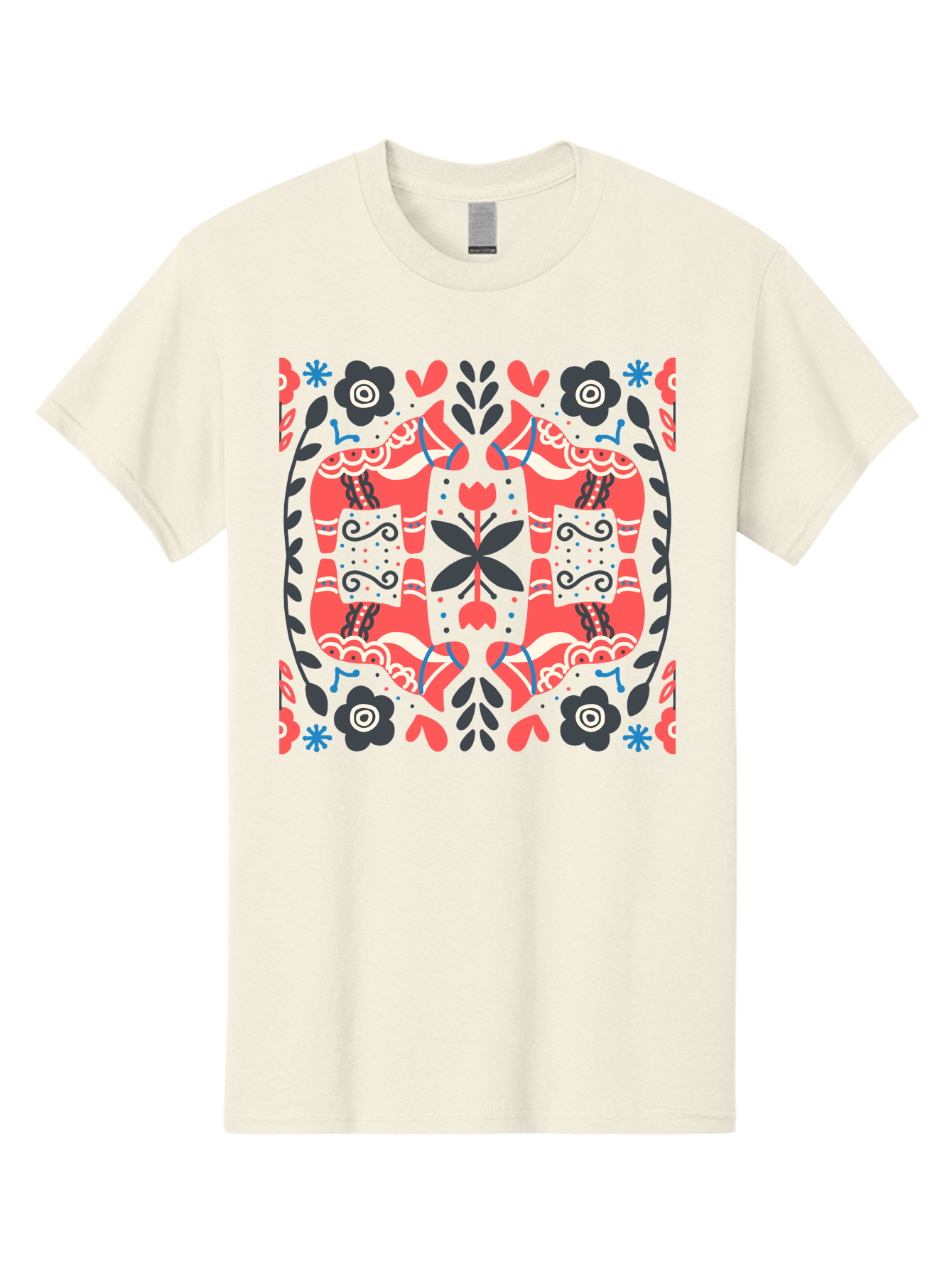 Floral-Pattern-2 Men'S Graphic Tee, 100% Cotton, Comfortable Casual Summer Wear, Machine Washable, Floral Designs, Geometric Shapes, Abstract Art, Black Flowers, Red And White Accents, Blue Details, Decorative Pattern, Symmetrical Design, Aab712