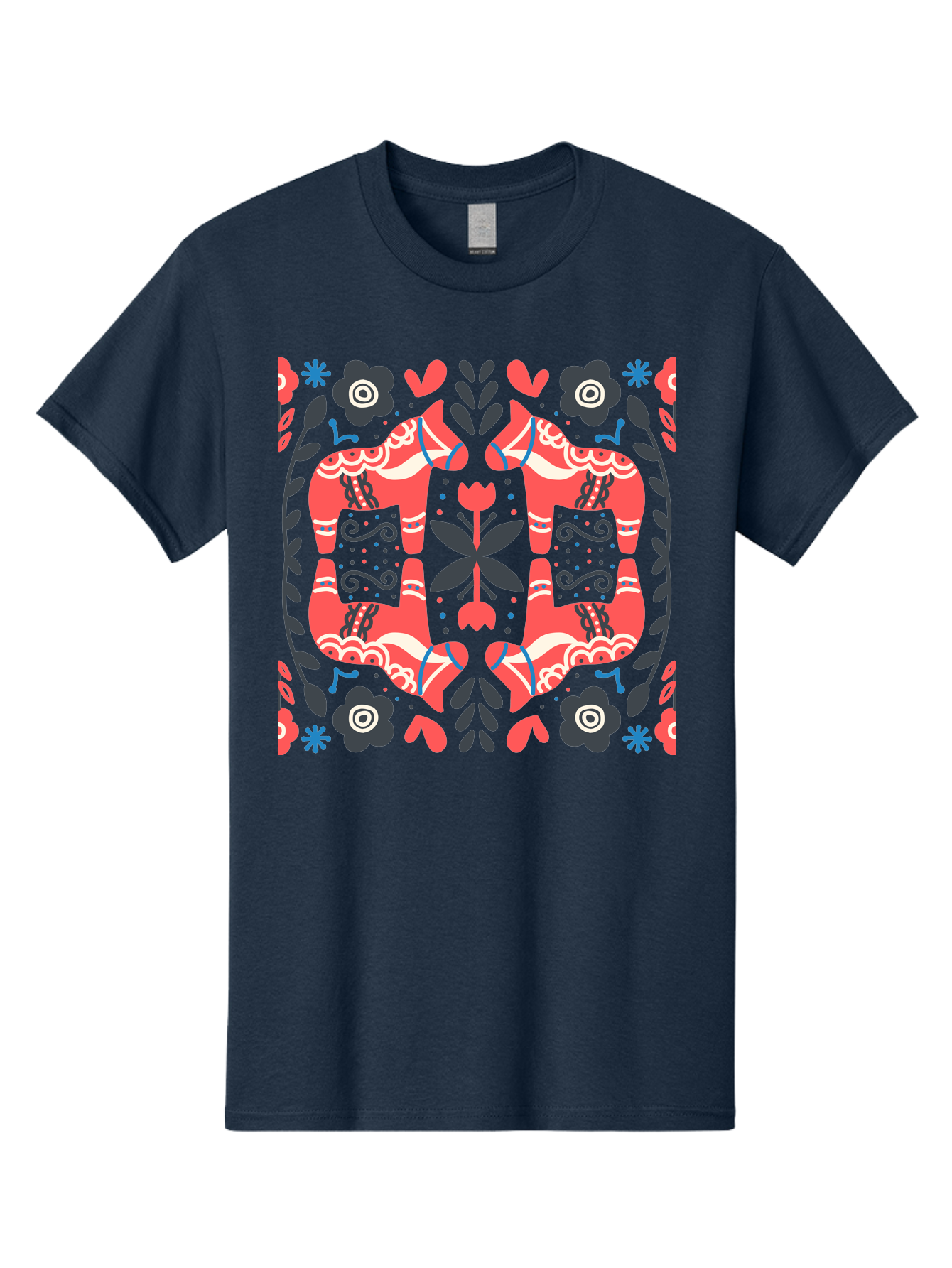 Floral-Pattern-2 Men'S Graphic Tee, 100% Cotton, Comfortable Casual Summer Wear, Machine Washable, Floral Designs, Geometric Shapes, Abstract Art, Black Flowers, Red And White Accents, Blue Details, Decorative Pattern, Symmetrical Design, Aab712
