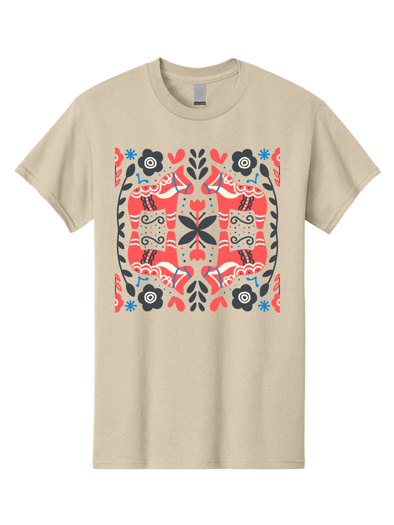 Floral-Pattern-2 Men'S Graphic Tee, 100% Cotton, Comfortable Casual Summer Wear, Machine Washable, Floral Designs, Geometric Shapes, Abstract Art, Black Flowers, Red And White Accents, Blue Details, Decorative Pattern, Symmetrical Design, Aab712