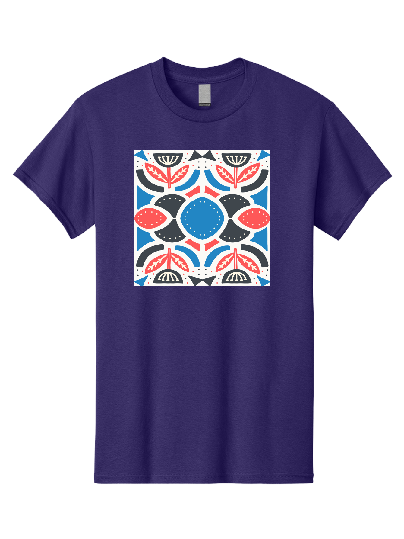 Floral-Pattern-7 Men'S Graphic Tee, 100% Cotton, Comfortable Casual Summer Wear, Machine Washable, Floral Pattern, Abstract Flowers, Geometric Shapes, Blue And Red Hues, White Background, Decorative Design, Symmetrical Composition, Aab717