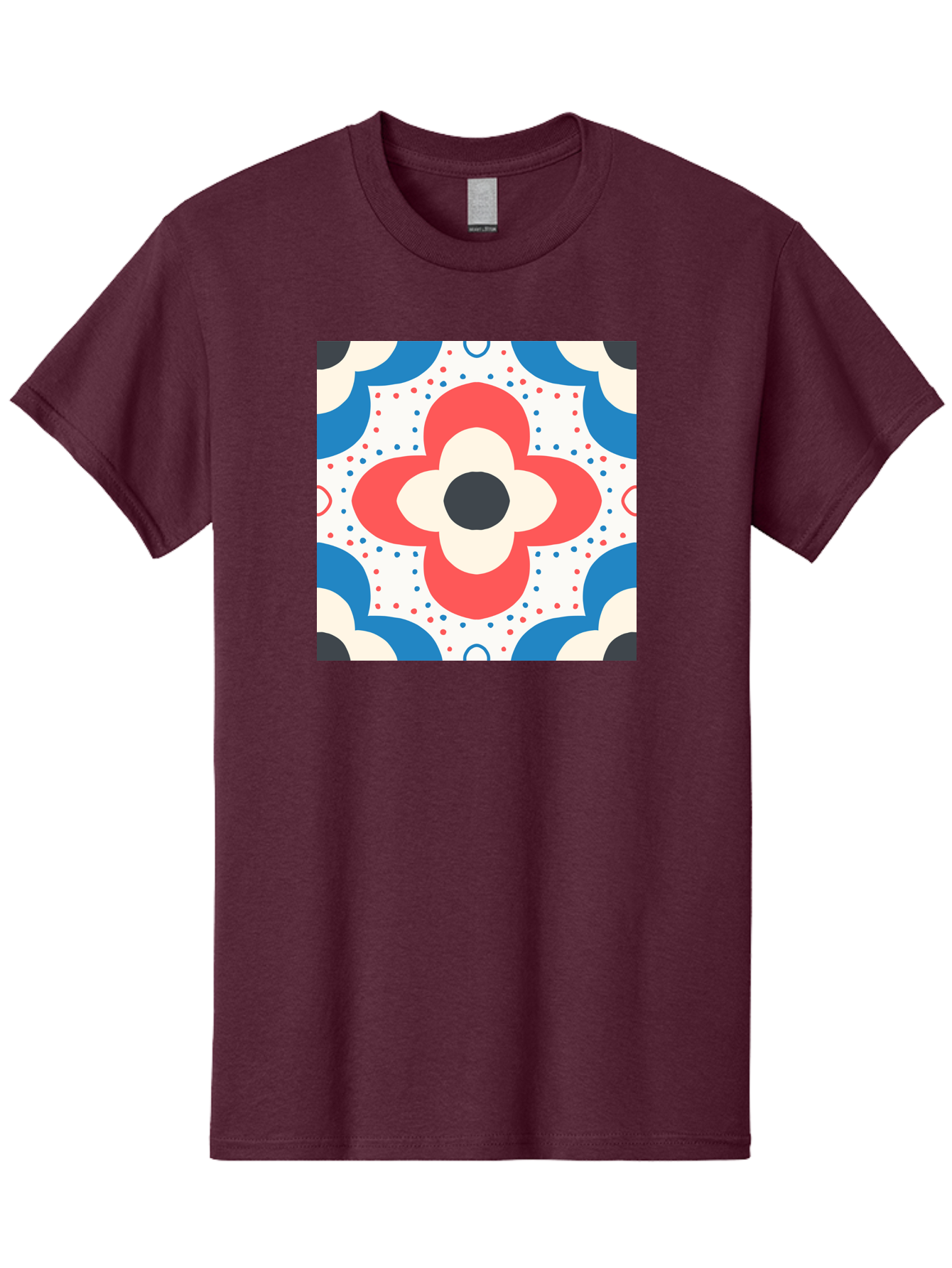 Floral-Pattern-8 Men'S Graphic Tee, 100% Cotton, Comfortable Casual Summer Wear, Machine Washable, Abstract Flower Pattern, Floral Design, Retro Style, Red And Blue Hues, White Background, Colorful Dots, Decorative Elements, Aab718