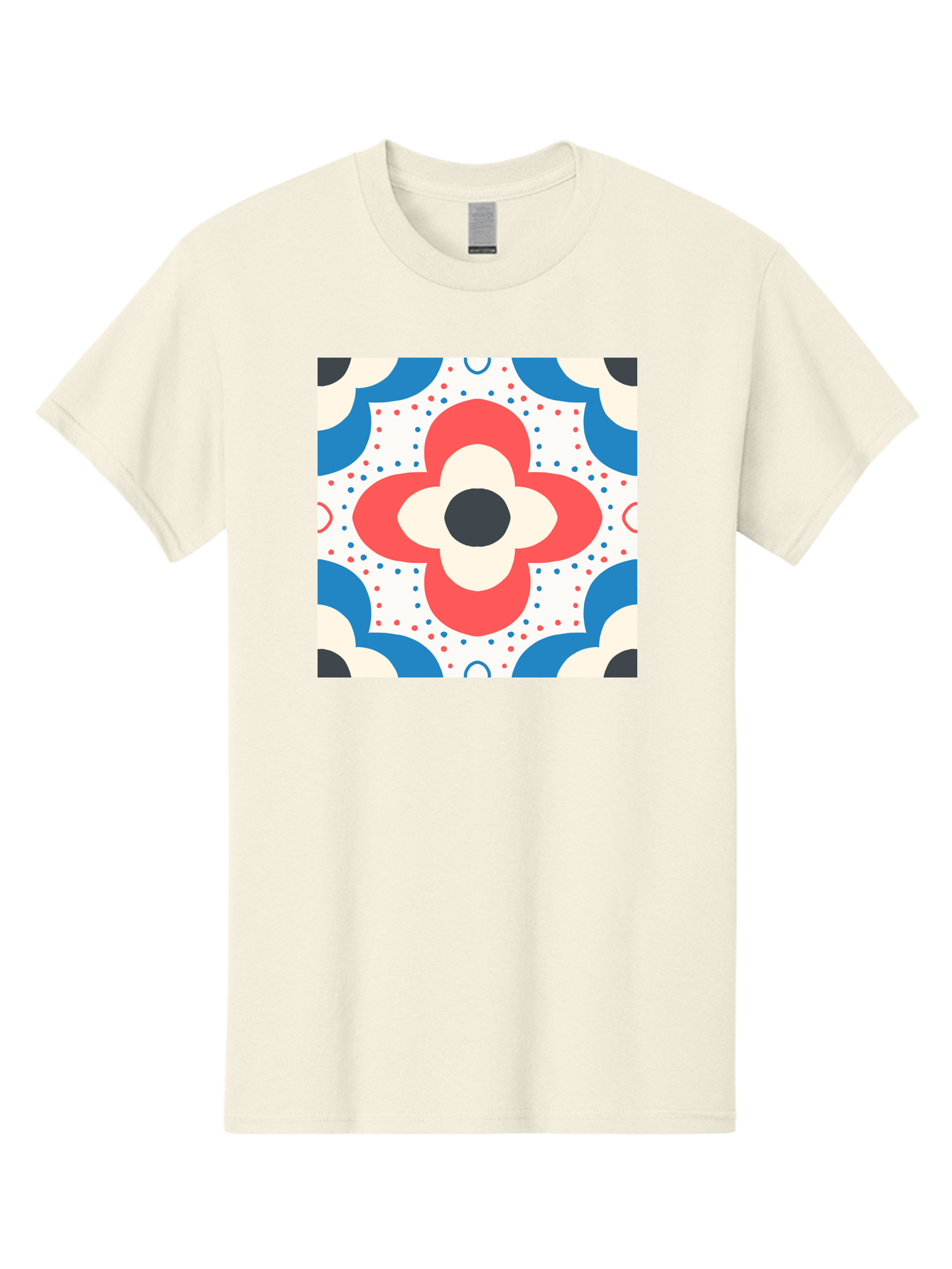 Floral-Pattern-8 Men'S Graphic Tee, 100% Cotton, Comfortable Casual Summer Wear, Machine Washable, Abstract Flower Pattern, Floral Design, Retro Style, Red And Blue Hues, White Background, Colorful Dots, Decorative Elements, Aab718
