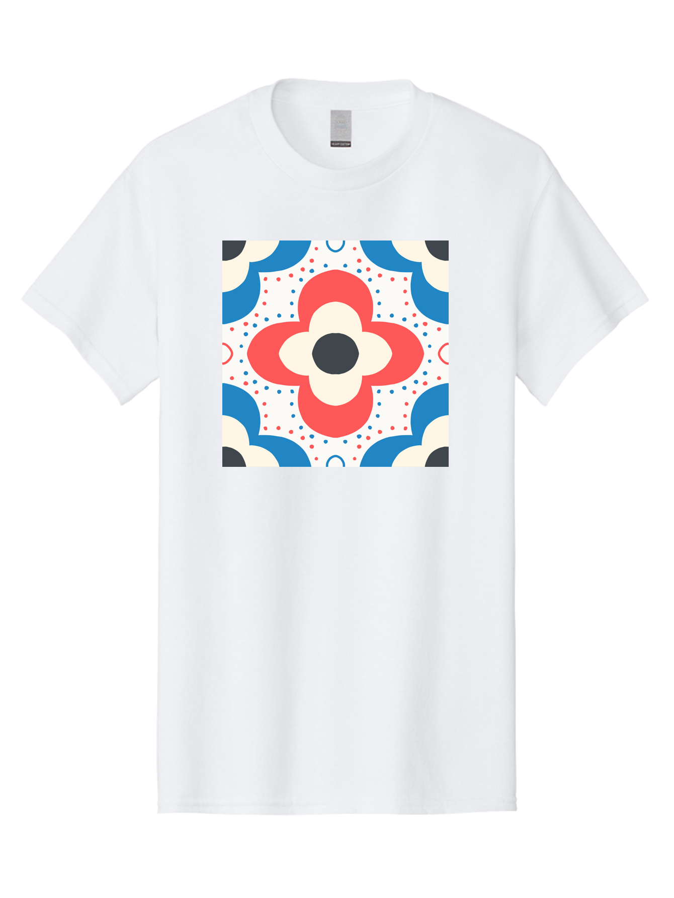 Floral-Pattern-8 Men'S Graphic Tee, 100% Cotton, Comfortable Casual Summer Wear, Machine Washable, Abstract Flower Pattern, Floral Design, Retro Style, Red And Blue Hues, White Background, Colorful Dots, Decorative Elements, Aab718