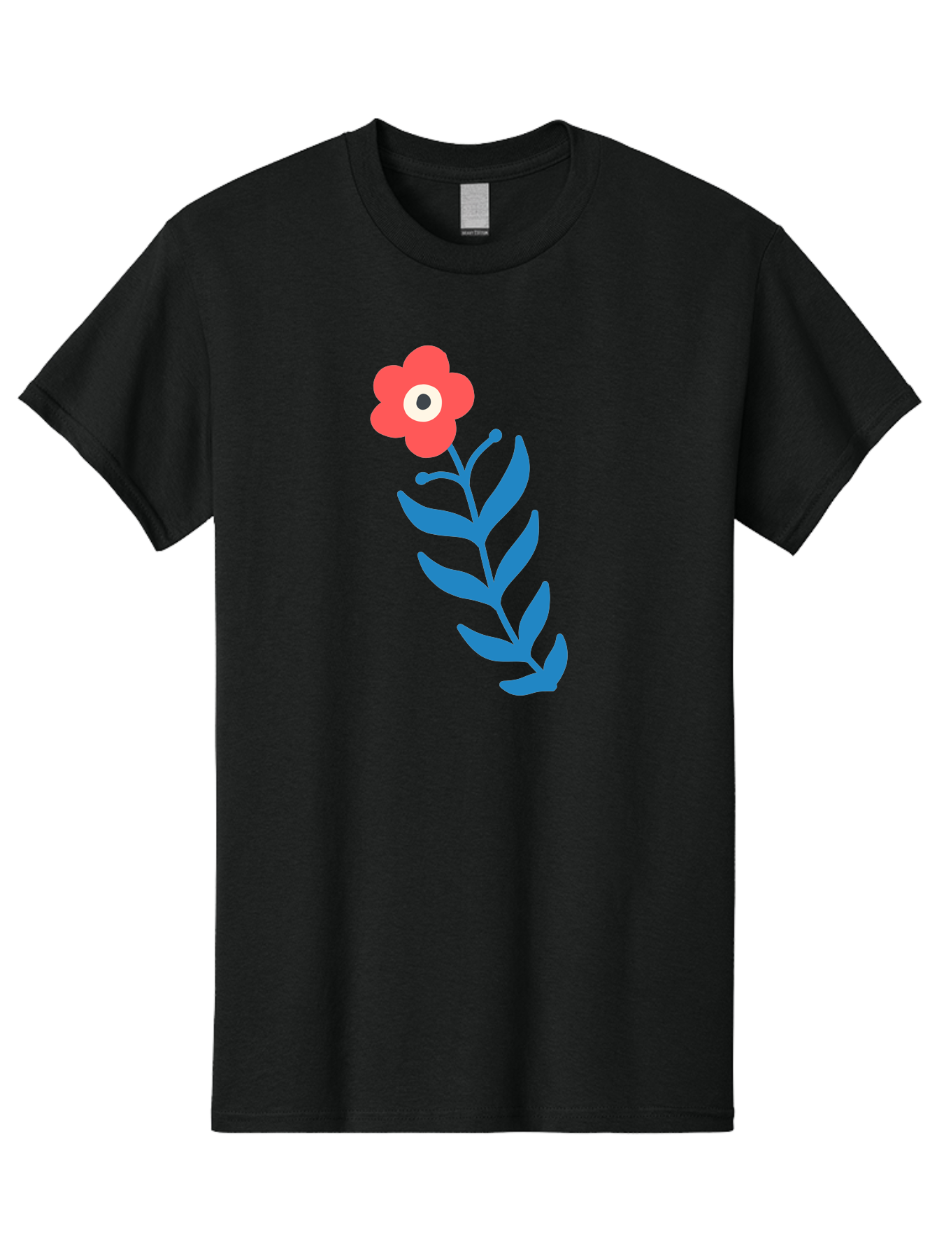 Flower-1 Men'S Graphic Tee, 100% Cotton, Comfortable Casual Summer Wear, Machine Washable, Pink Flower With Eye, Surreal Art, Abstract Design, Vibrant Petals, Blue Leaves, Minimalist Style, Quirky Illustration, Contemporary Artistry Aab721