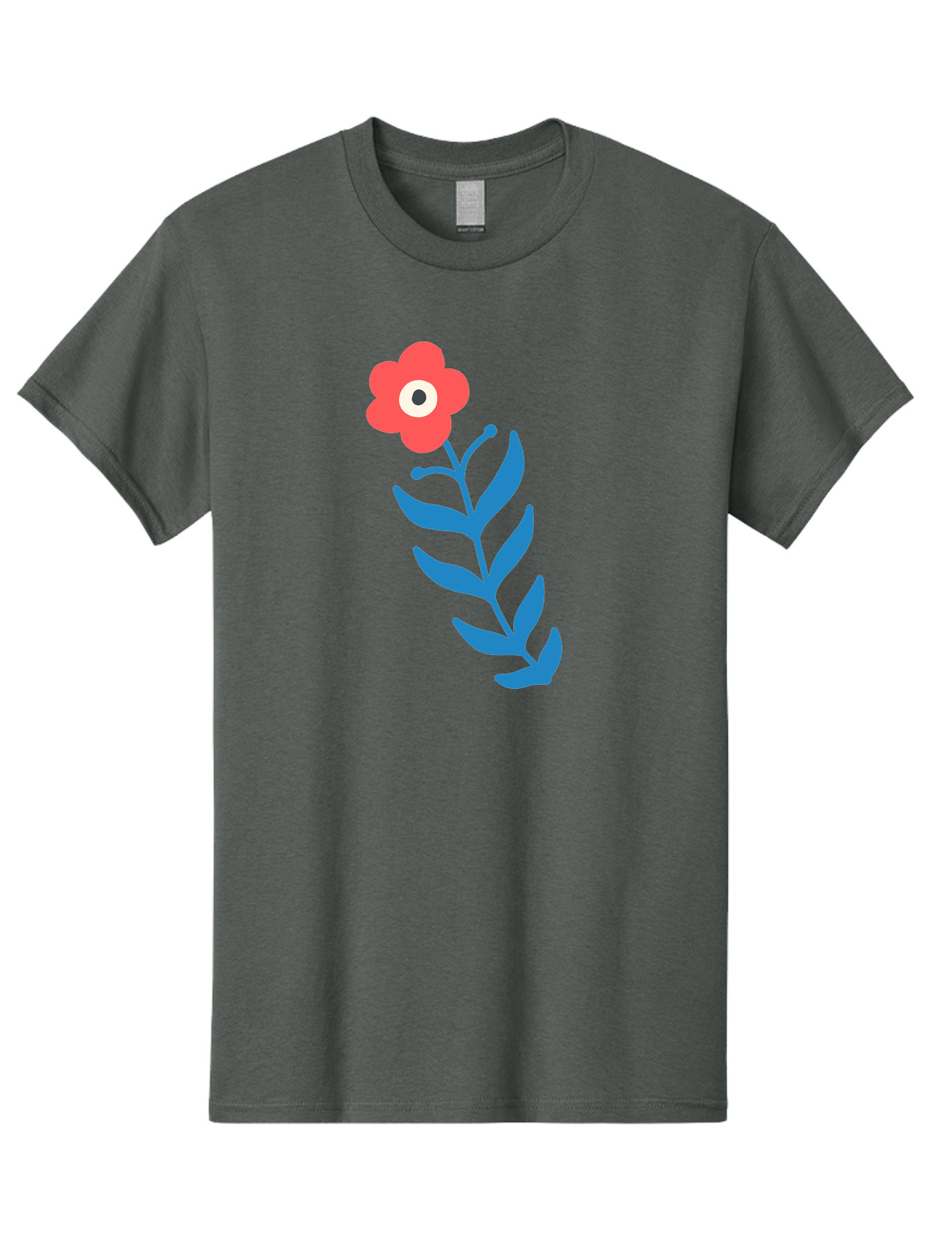Flower-1 Men'S Graphic Tee, 100% Cotton, Comfortable Casual Summer Wear, Machine Washable, Pink Flower With Eye, Surreal Art, Abstract Design, Vibrant Petals, Blue Leaves, Minimalist Style, Quirky Illustration, Contemporary Artistry Aab721