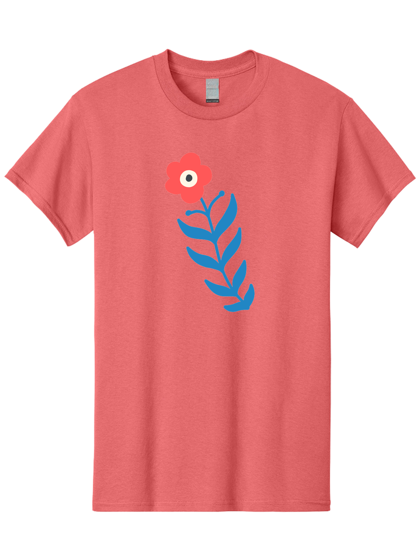 Flower-1 Men'S Graphic Tee, 100% Cotton, Comfortable Casual Summer Wear, Machine Washable, Pink Flower With Eye, Surreal Art, Abstract Design, Vibrant Petals, Blue Leaves, Minimalist Style, Quirky Illustration, Contemporary Artistry Aab721