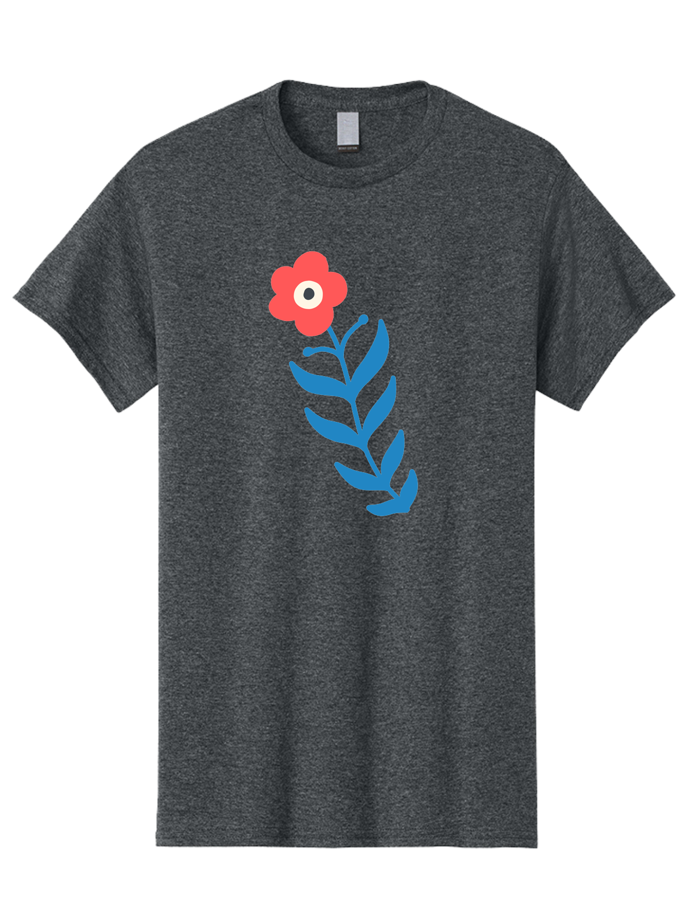 Flower-1 Men'S Graphic Tee, 100% Cotton, Comfortable Casual Summer Wear, Machine Washable, Pink Flower With Eye, Surreal Art, Abstract Design, Vibrant Petals, Blue Leaves, Minimalist Style, Quirky Illustration, Contemporary Artistry Aab721