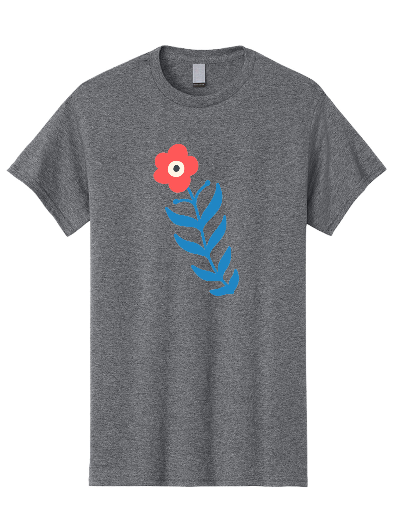 Flower-1 Men'S Graphic Tee, 100% Cotton, Comfortable Casual Summer Wear, Machine Washable, Pink Flower With Eye, Surreal Art, Abstract Design, Vibrant Petals, Blue Leaves, Minimalist Style, Quirky Illustration, Contemporary Artistry Aab721