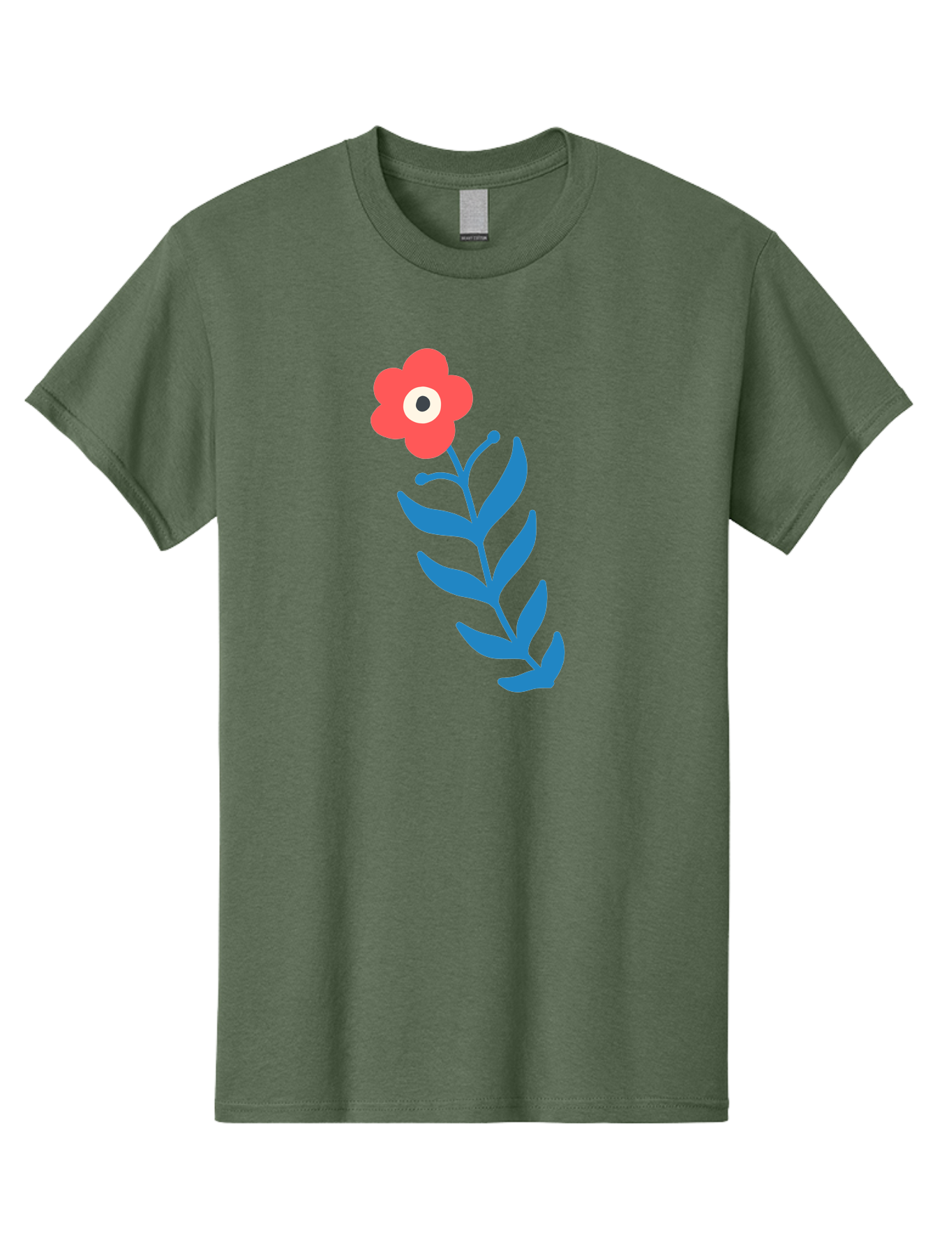 Flower-1 Men'S Graphic Tee, 100% Cotton, Comfortable Casual Summer Wear, Machine Washable, Pink Flower With Eye, Surreal Art, Abstract Design, Vibrant Petals, Blue Leaves, Minimalist Style, Quirky Illustration, Contemporary Artistry Aab721