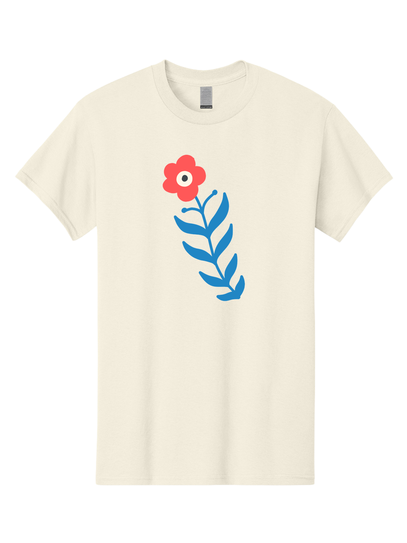 Flower-1 Men'S Graphic Tee, 100% Cotton, Comfortable Casual Summer Wear, Machine Washable, Pink Flower With Eye, Surreal Art, Abstract Design, Vibrant Petals, Blue Leaves, Minimalist Style, Quirky Illustration, Contemporary Artistry Aab721