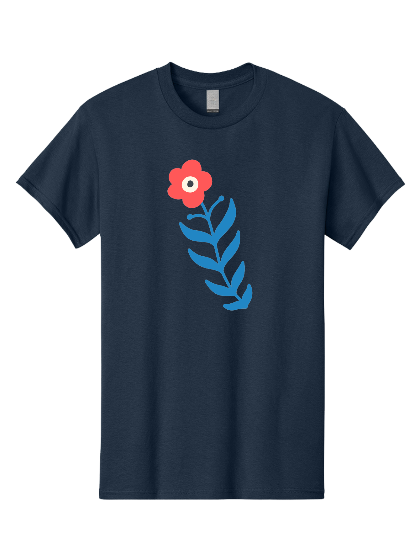 Flower-1 Men'S Graphic Tee, 100% Cotton, Comfortable Casual Summer Wear, Machine Washable, Pink Flower With Eye, Surreal Art, Abstract Design, Vibrant Petals, Blue Leaves, Minimalist Style, Quirky Illustration, Contemporary Artistry Aab721