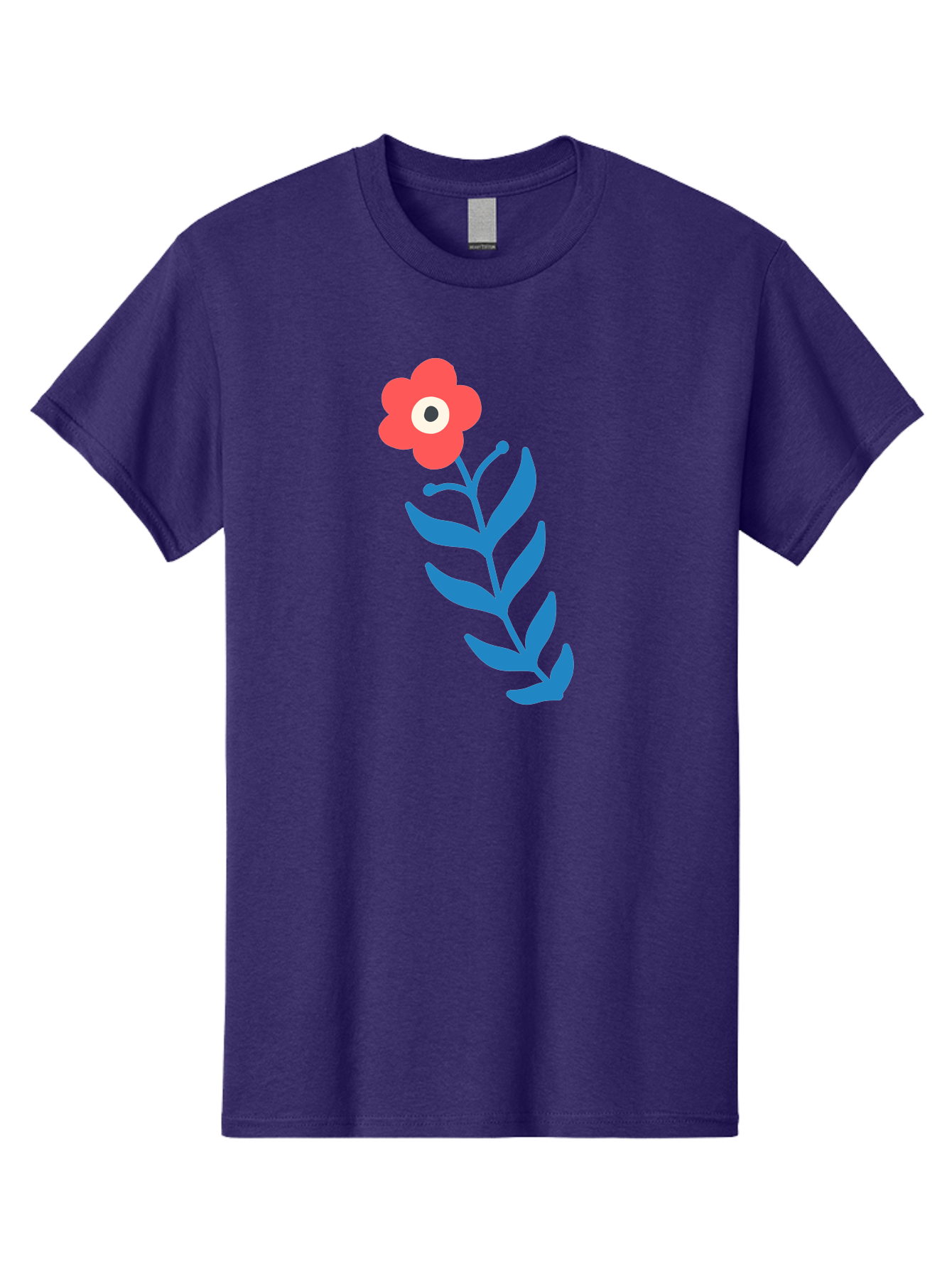 Flower-1 Men'S Graphic Tee, 100% Cotton, Comfortable Casual Summer Wear, Machine Washable, Pink Flower With Eye, Surreal Art, Abstract Design, Vibrant Petals, Blue Leaves, Minimalist Style, Quirky Illustration, Contemporary Artistry Aab721