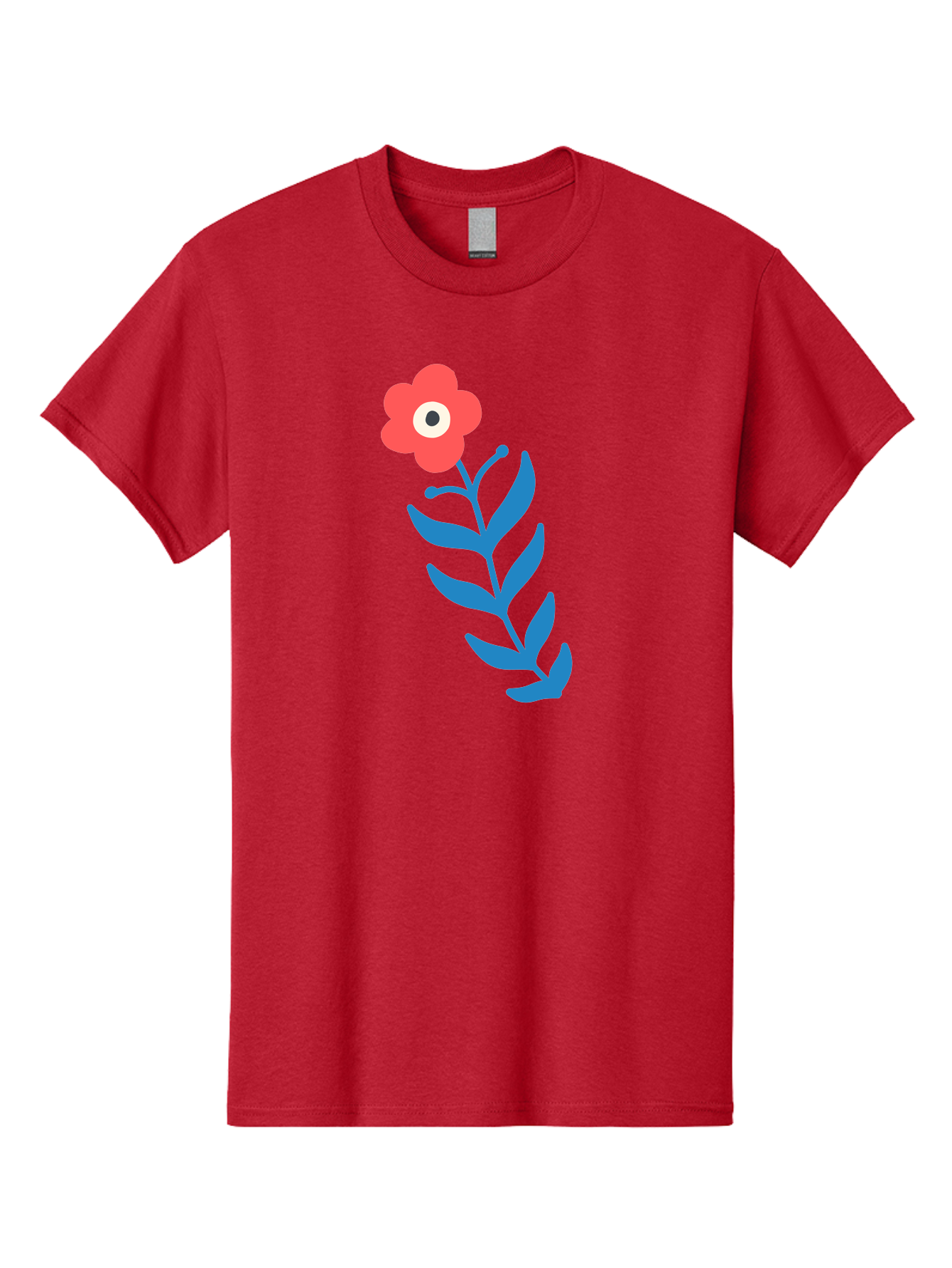Flower-1 Men'S Graphic Tee, 100% Cotton, Comfortable Casual Summer Wear, Machine Washable, Pink Flower With Eye, Surreal Art, Abstract Design, Vibrant Petals, Blue Leaves, Minimalist Style, Quirky Illustration, Contemporary Artistry Aab721