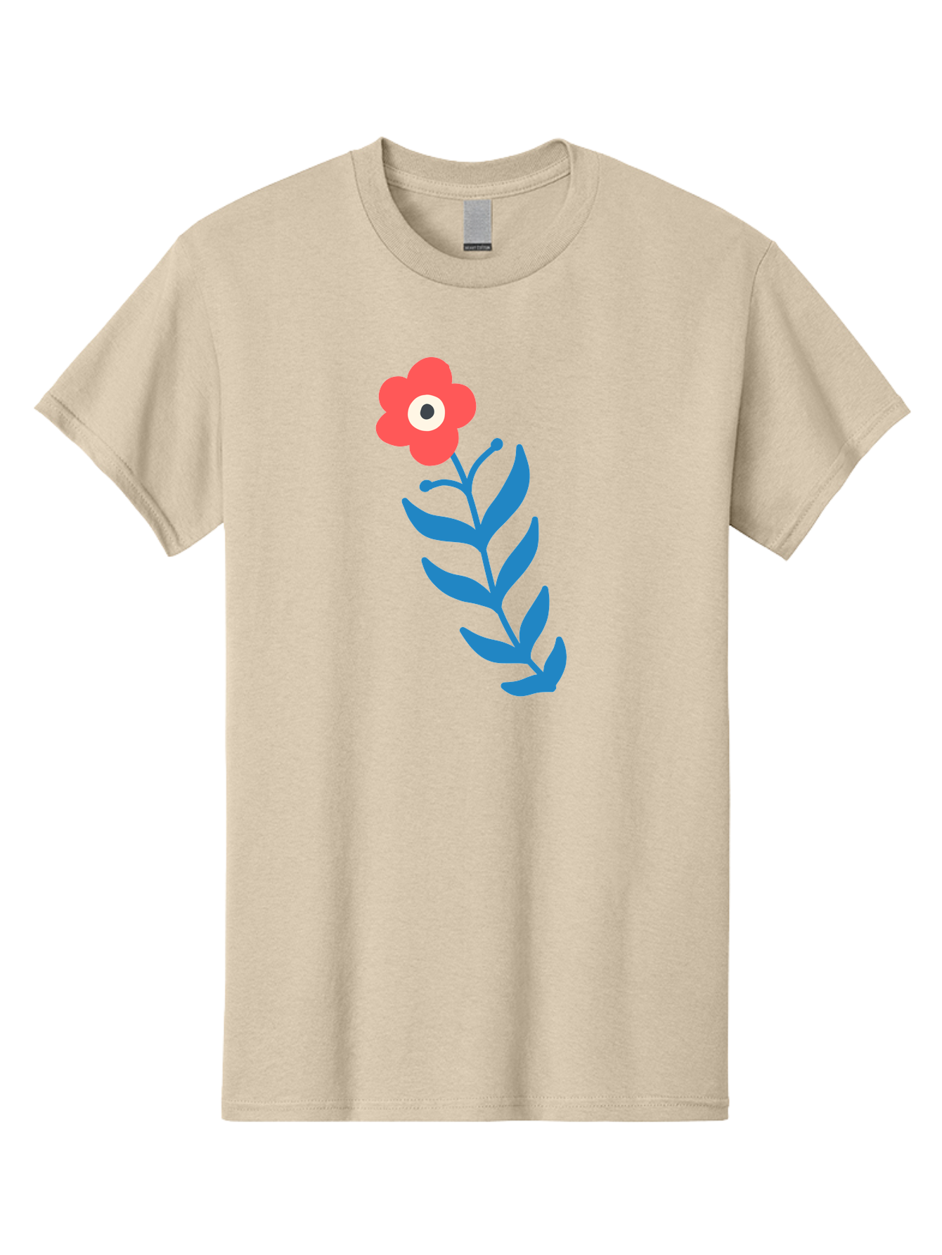 Flower-1 Men'S Graphic Tee, 100% Cotton, Comfortable Casual Summer Wear, Machine Washable, Pink Flower With Eye, Surreal Art, Abstract Design, Vibrant Petals, Blue Leaves, Minimalist Style, Quirky Illustration, Contemporary Artistry Aab721