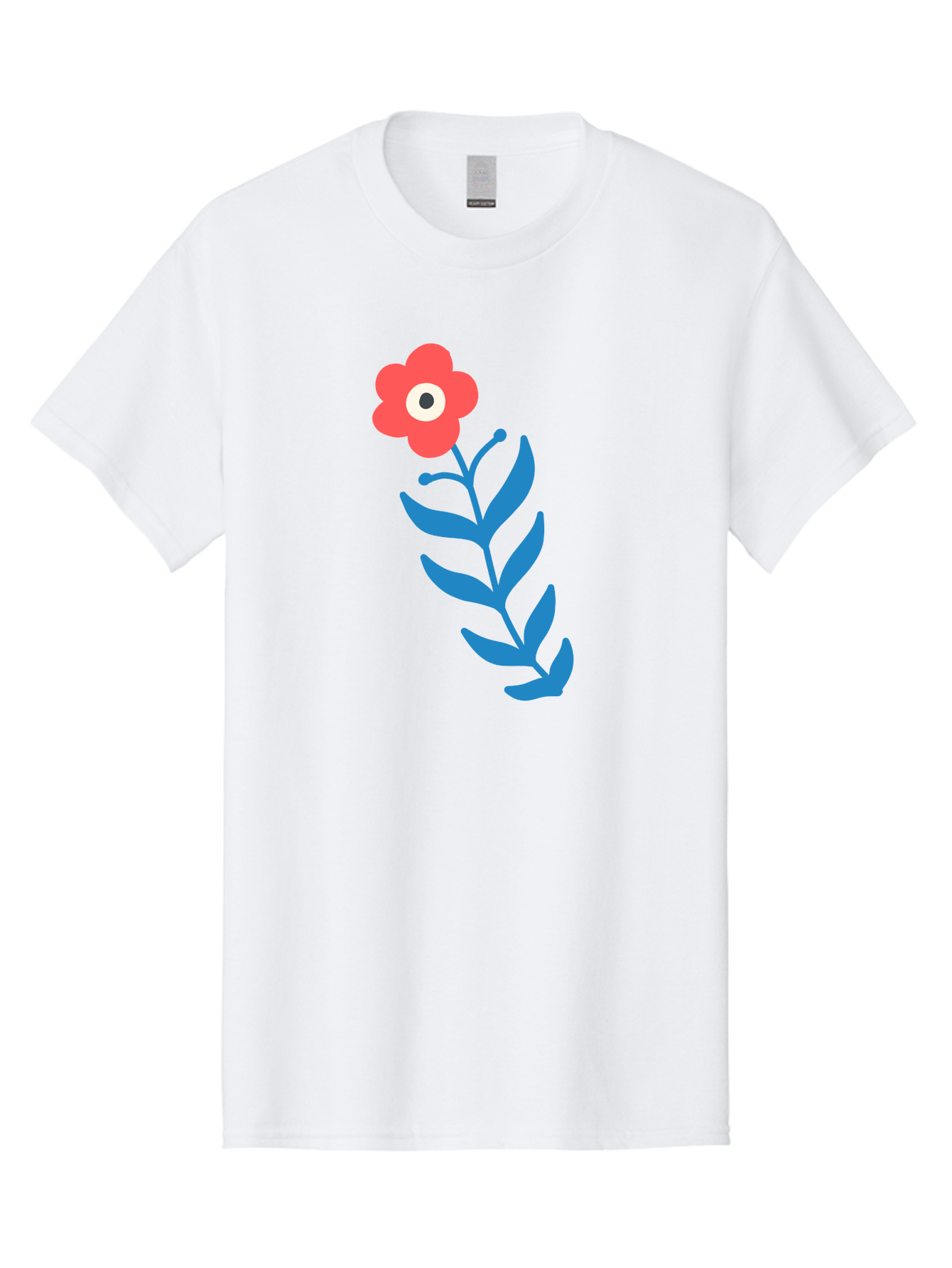 Flower-1 Men'S Graphic Tee, 100% Cotton, Comfortable Casual Summer Wear, Machine Washable, Pink Flower With Eye, Surreal Art, Abstract Design, Vibrant Petals, Blue Leaves, Minimalist Style, Quirky Illustration, Contemporary Artistry Aab721
