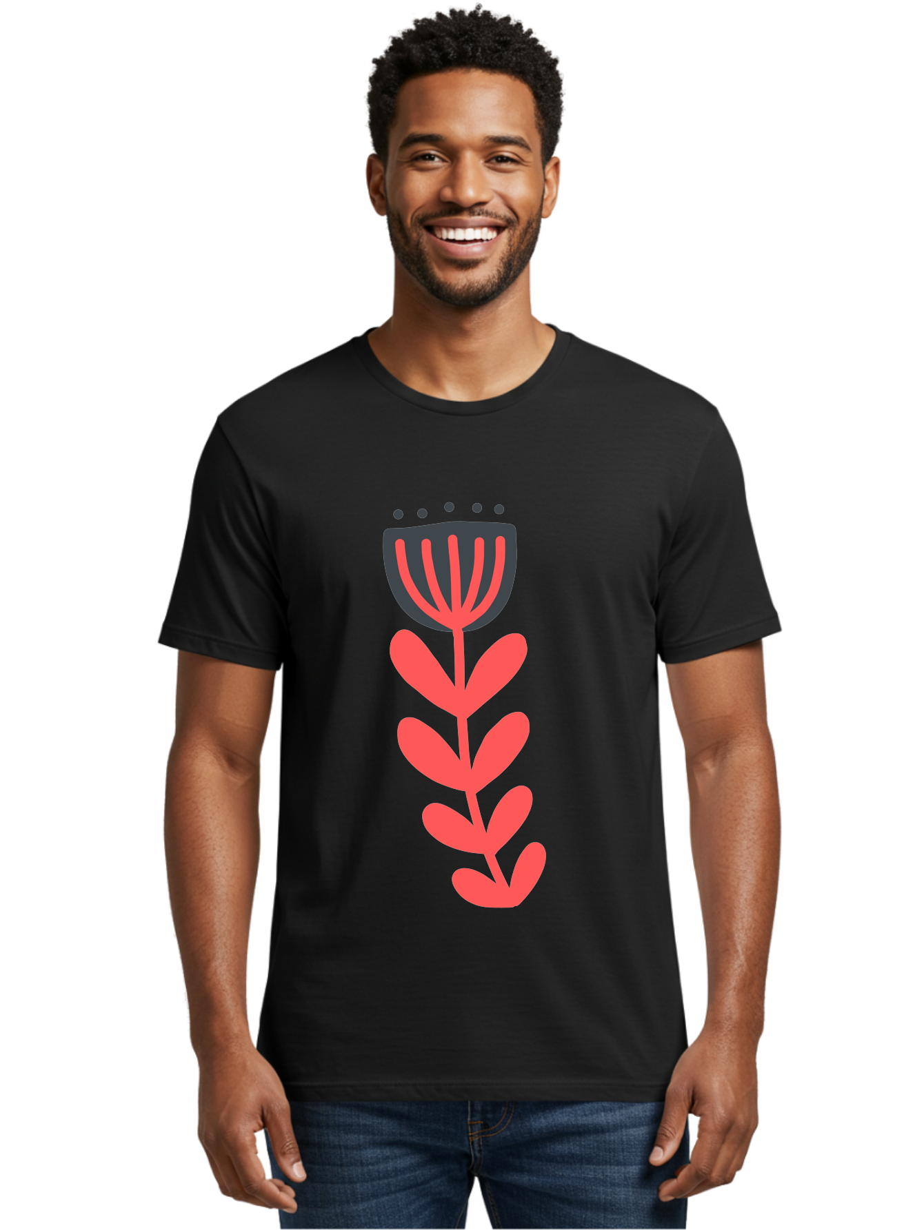 Flower-2 Men'S Graphic Tee, 100% Cotton, Comfortable Casual Summer Wear, Machine Washable, Simple Flower Design, Floral Pattern, Minimalist Art, Red And Black Hues, Bold Graphics, Stylized Bloom, Modern Illustration, Flower Graphic Aab722