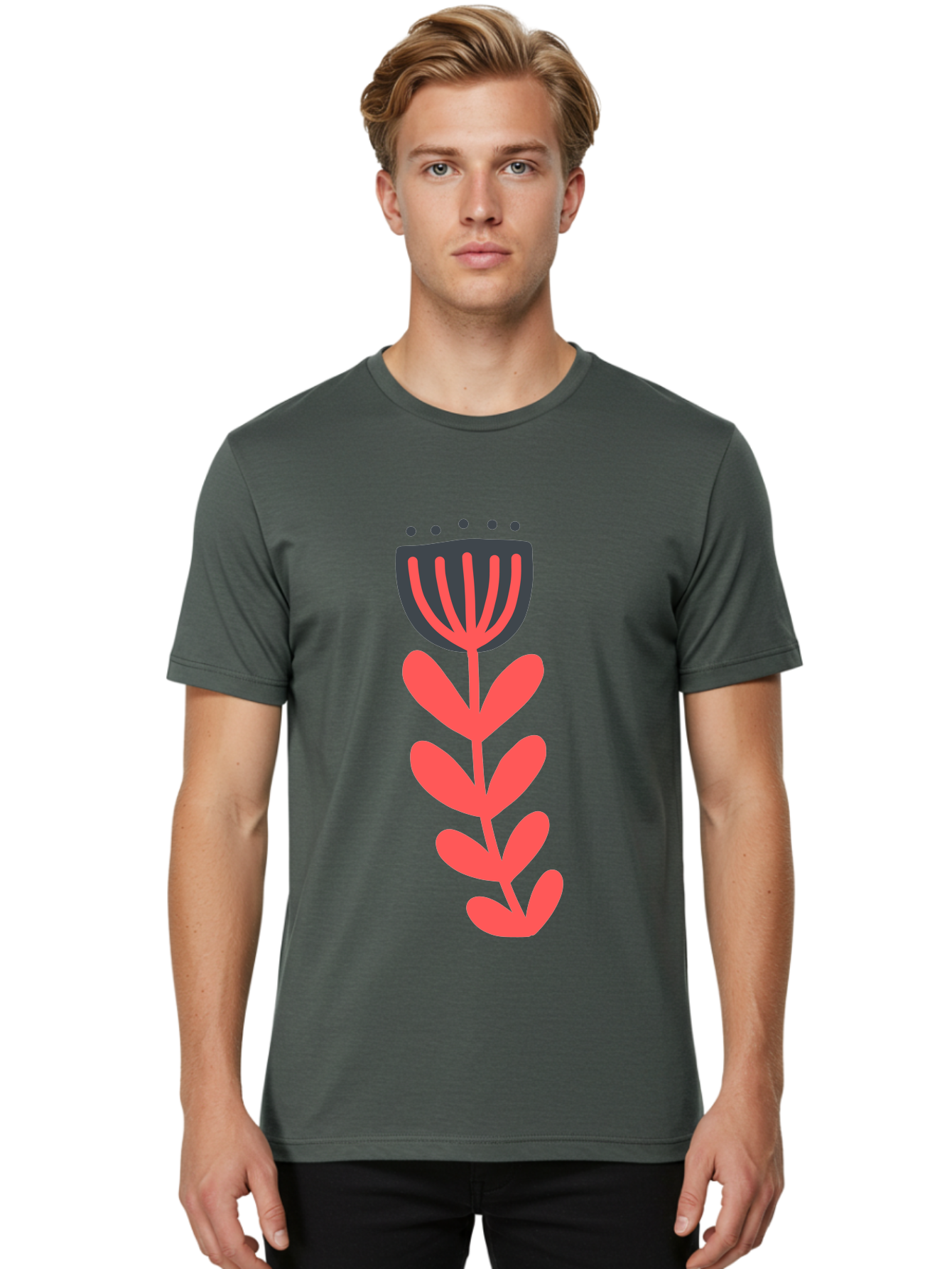 Flower-2 Men'S Graphic Tee, 100% Cotton, Comfortable Casual Summer Wear, Machine Washable, Simple Flower Design, Floral Pattern, Minimalist Art, Red And Black Hues, Bold Graphics, Stylized Bloom, Modern Illustration, Flower Graphic Aab722