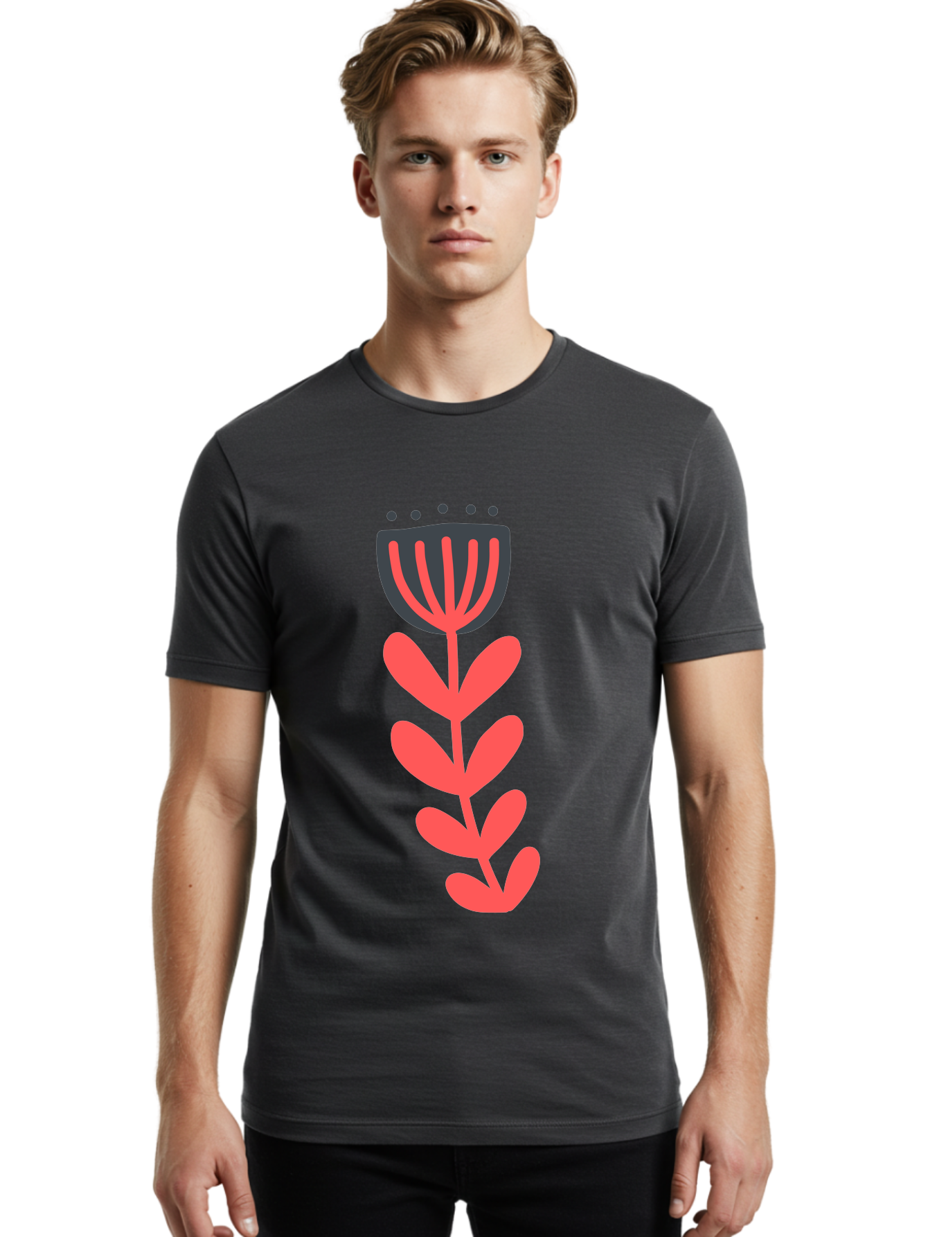 Flower-2 Men'S Graphic Tee, 100% Cotton, Comfortable Casual Summer Wear, Machine Washable, Simple Flower Design, Floral Pattern, Minimalist Art, Red And Black Hues, Bold Graphics, Stylized Bloom, Modern Illustration, Flower Graphic Aab722