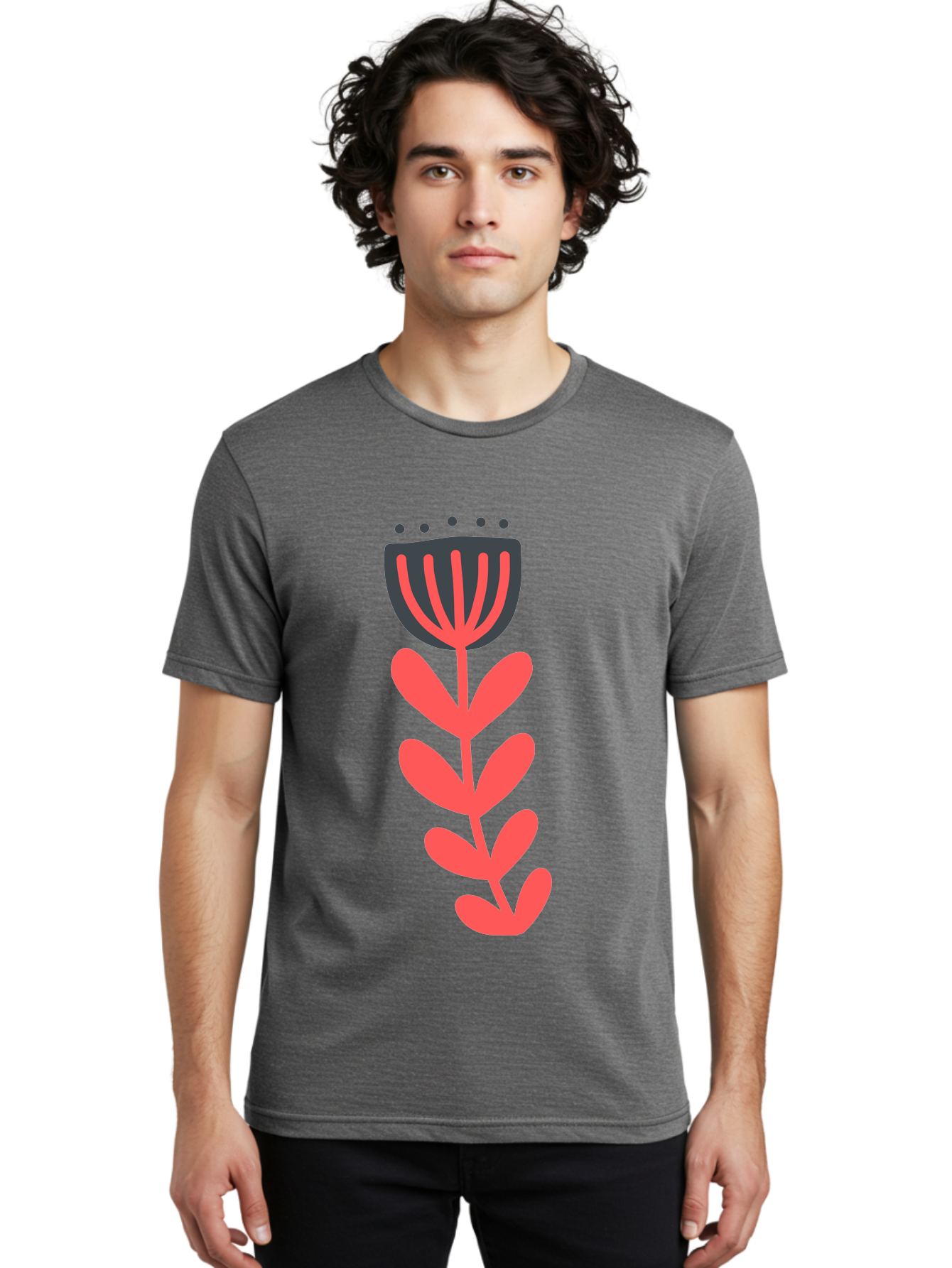 Flower-2 Men'S Graphic Tee, 100% Cotton, Comfortable Casual Summer Wear, Machine Washable, Simple Flower Design, Floral Pattern, Minimalist Art, Red And Black Hues, Bold Graphics, Stylized Bloom, Modern Illustration, Flower Graphic Aab722
