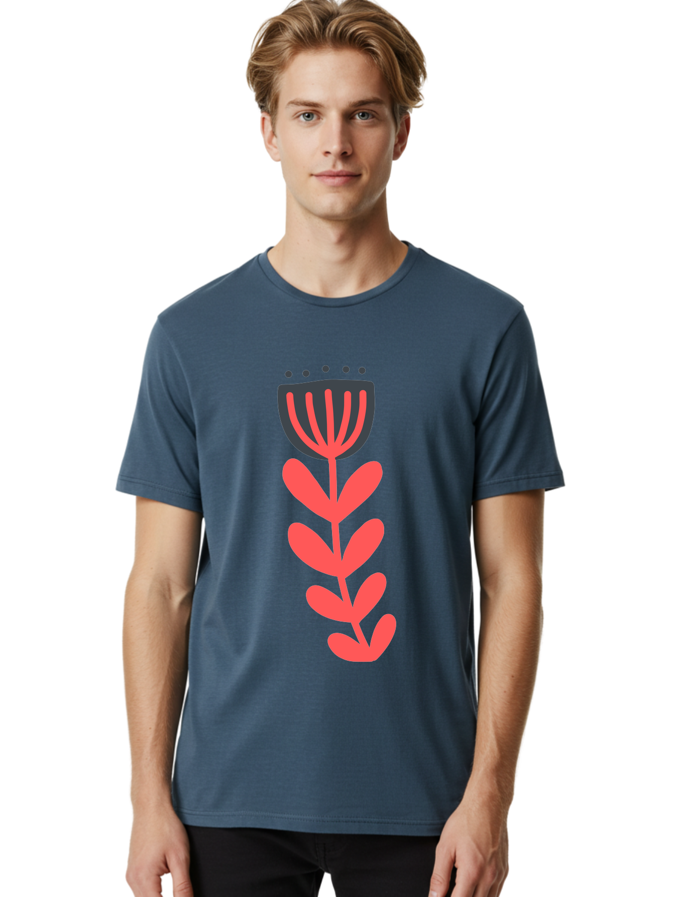 Flower-2 Men'S Graphic Tee, 100% Cotton, Comfortable Casual Summer Wear, Machine Washable, Simple Flower Design, Floral Pattern, Minimalist Art, Red And Black Hues, Bold Graphics, Stylized Bloom, Modern Illustration, Flower Graphic Aab722